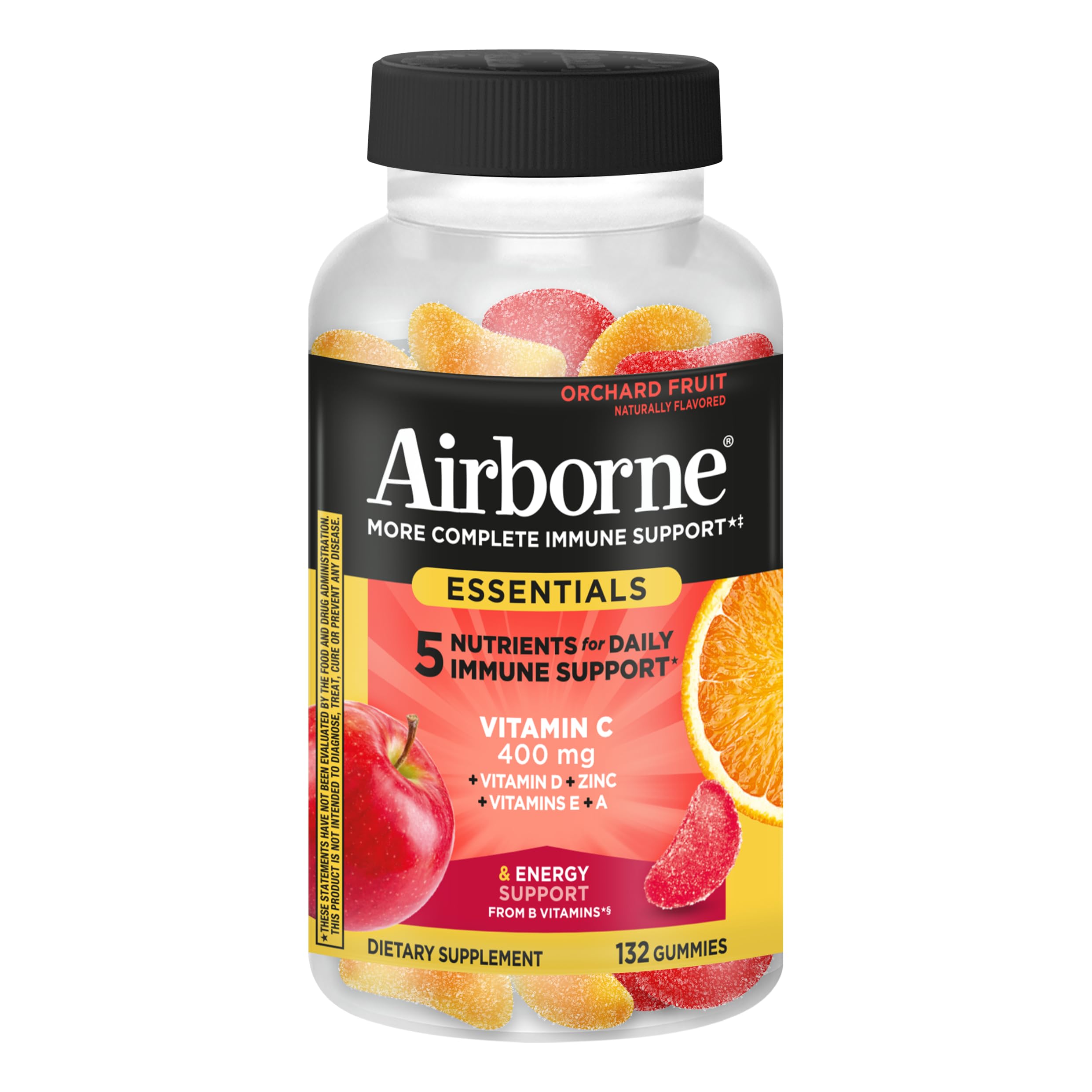 Airborne 400mg Vitamin C Gummies for Adults & Children, Immune Essentials Daily Immune Support Supplement with Vitamins C & E - Orchard Fruit Flavor, 132 Gummies (Pack of 2) Airborne Au supplements