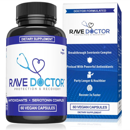 Rave Doctor 5 HTP Supplement - Essential Rave Vitamins for Festival Goers, Rave Accessories, Festival Essentials, Festival Gear, Rave Essentials, 5htp Supplement Rave DoctorUS supplements
