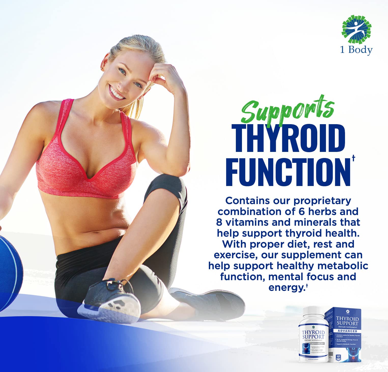 1 Body Thyroid Support Supplement for Women and Men - 2 Pack 60 Days 1 Body Au supplements