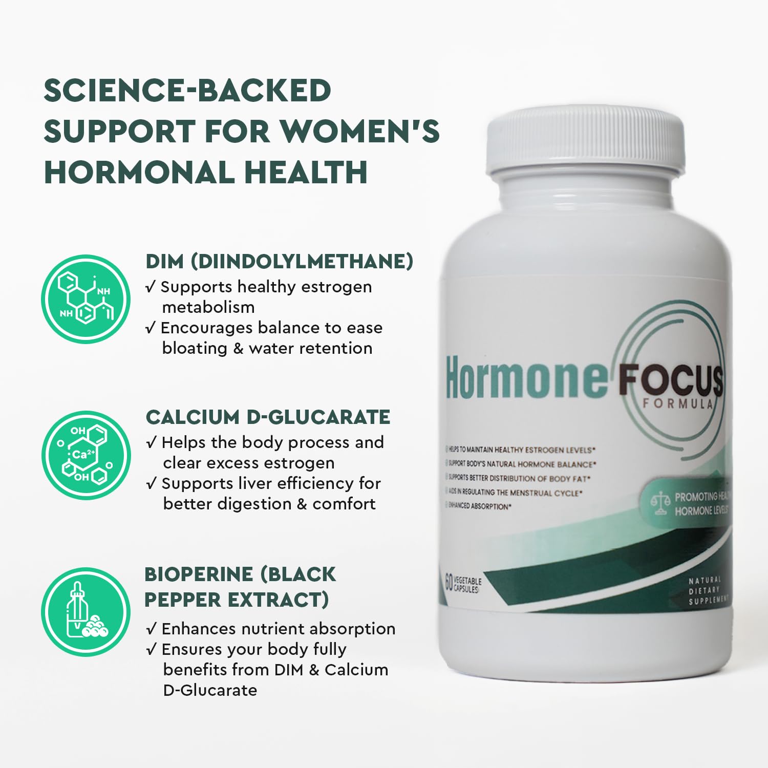 Hormone Focus – Estrogen Balance for Women - DIM Supplement with Diindolylmethane, Calcium D-Glucarate & BioPerine – Supports Hormonal Health, Mood, Energy, Mental Clarity, Clear Skin & Weight Health Focused Au supplements