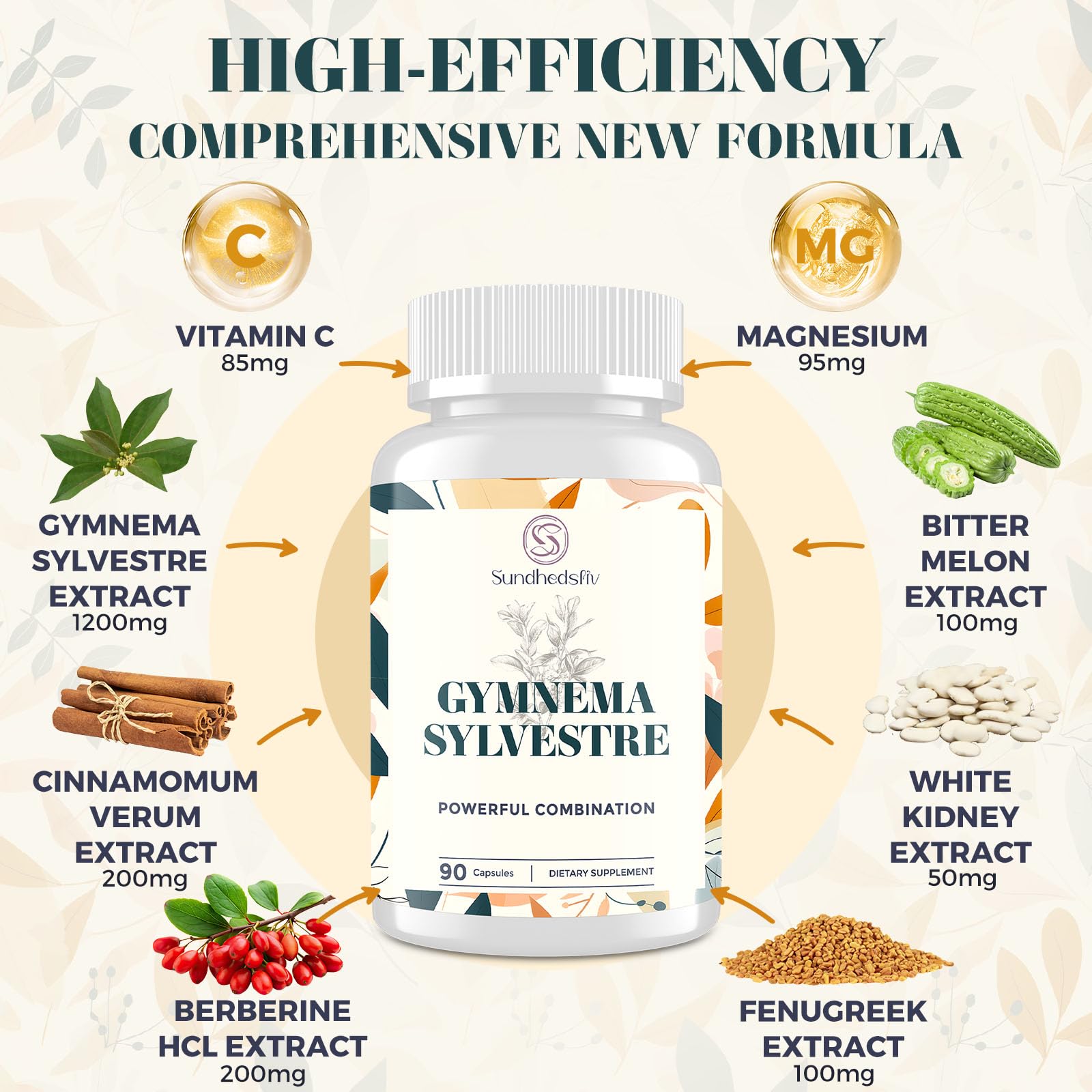 Sundhedsliv 16 in 1 Blxxd Sugr Effective Gymnema Sylvestre Supplement 2100MG | with Berberine, Cinnamon, Bitter Melon | Vitamins, Magnesium & Chromium | 90 Vegan Capsules Sundhedsliv Au supplements