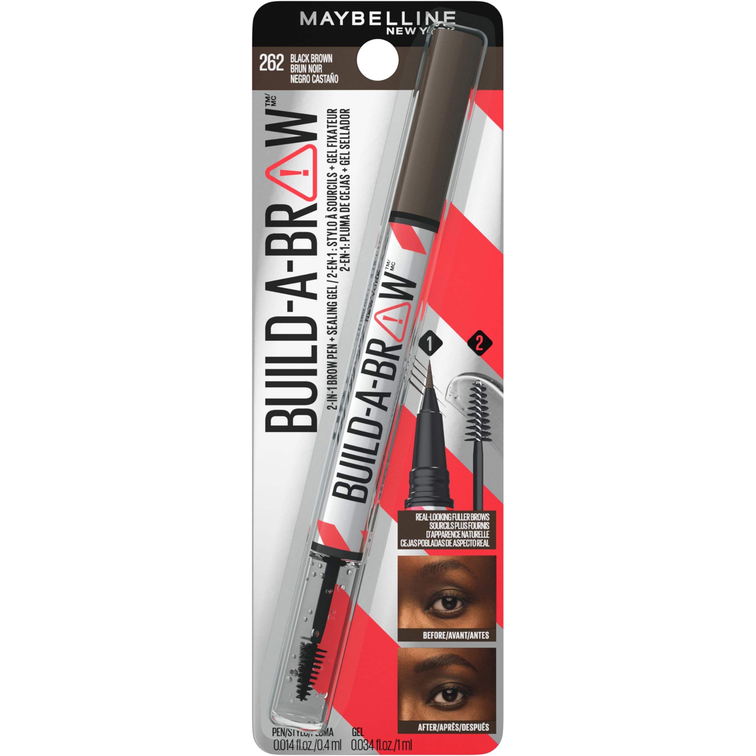 Maybelline Build-A-Brow 2-in-1 Brow Pen and Sealing Eyebrow Gel, Eyebrow Makeup for Real-Looking, Fuller Brows, Black Brown, 1 Count MAYBELLINE Au supplements