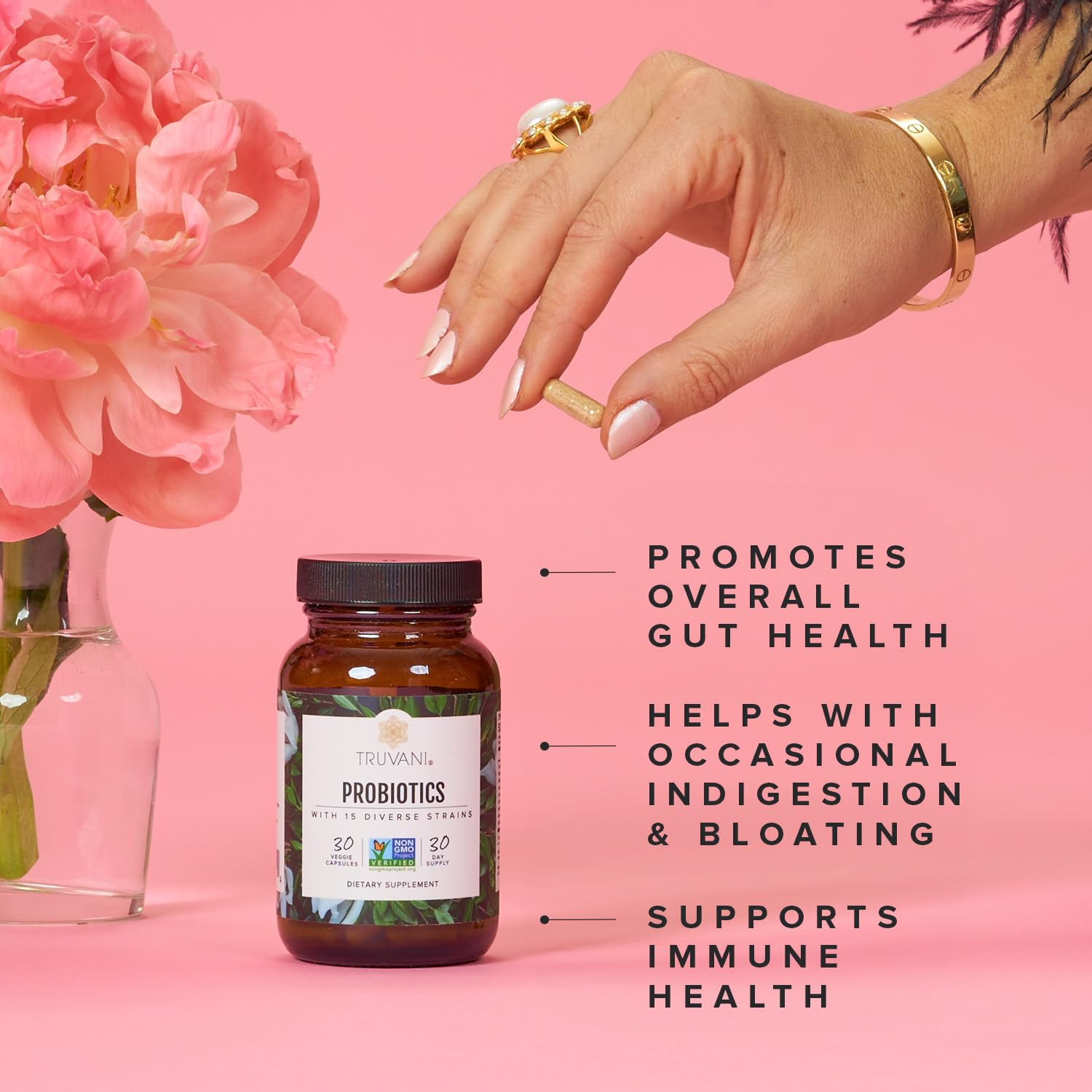 Truvani Probiotic Supplement | 30 Servings | 15 Billion CFU | 15 Diverse Strains for Digestive, Immune & Brain Health Support | Shelf-Stable Vegan Capsules | Non-GMO, No Fillers Truvani Au supplements