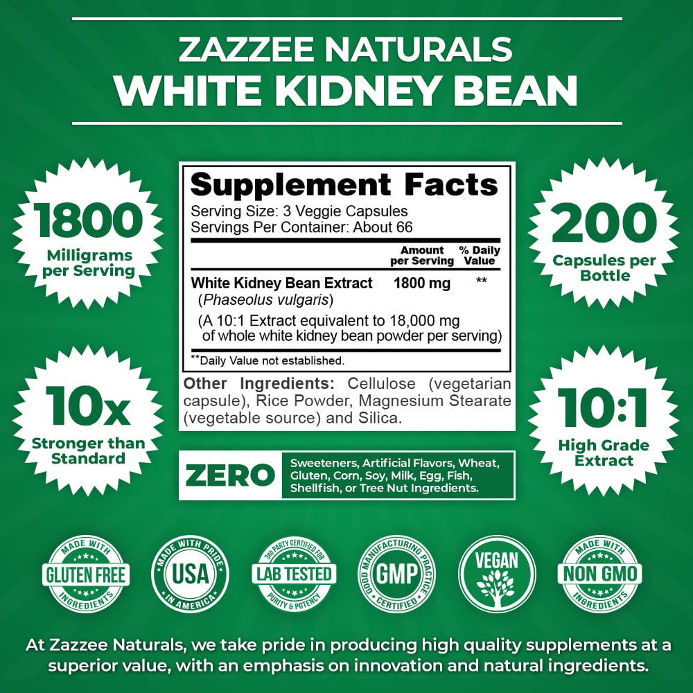 Zazzee White Kidney Bean 10:1 Extract, 18,000 mg Strength, 200 Vegan Capsules, Over 2 Month Supply Zazzee Au supplements
