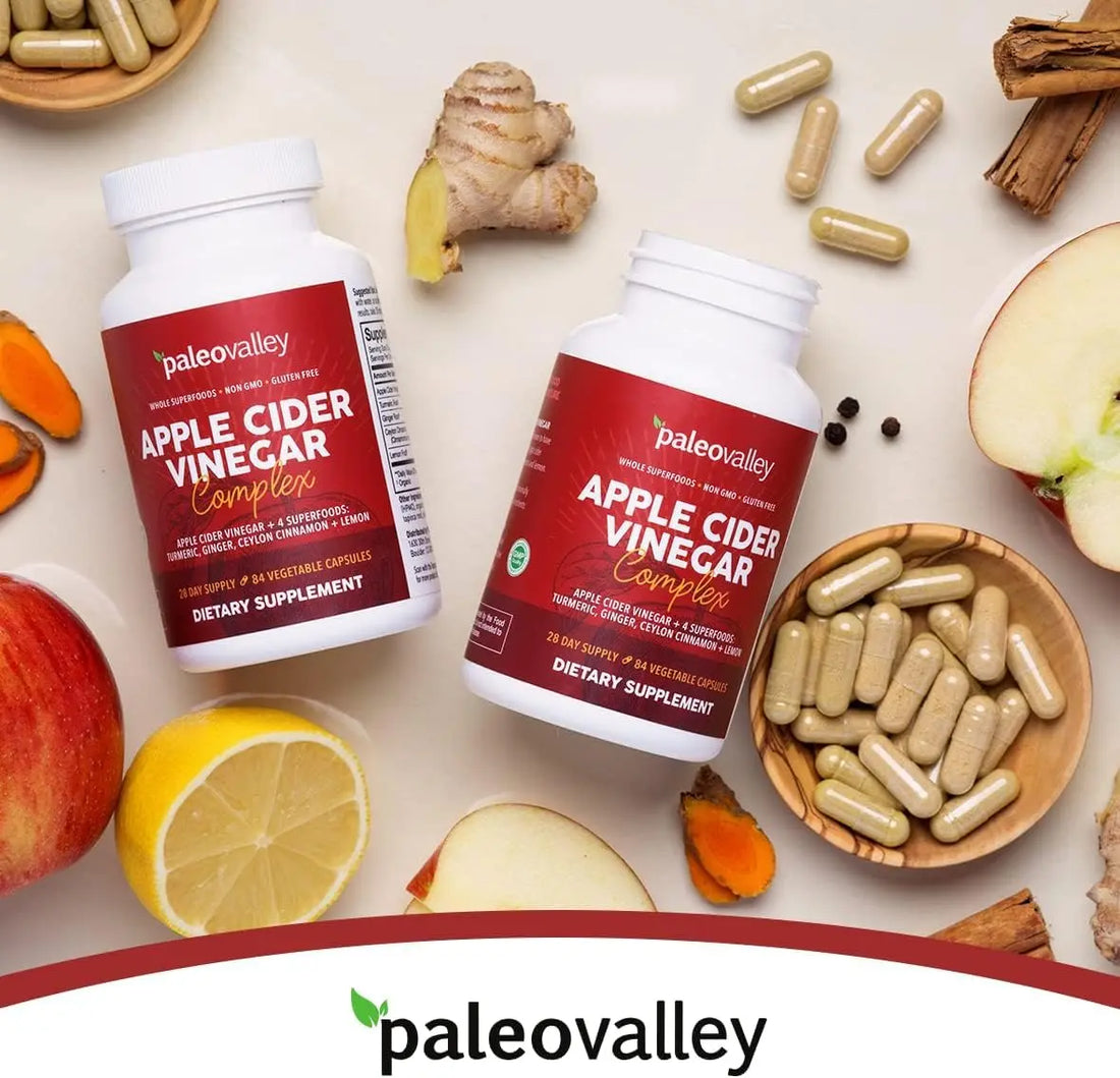 Paleovalley Apple Cider Vinegar Complex with Superfoods - Turmeric, Ginger, Ceylon Cinnamon and Lemon - 84 Vegetable Capsules Paleovalley Au supplements