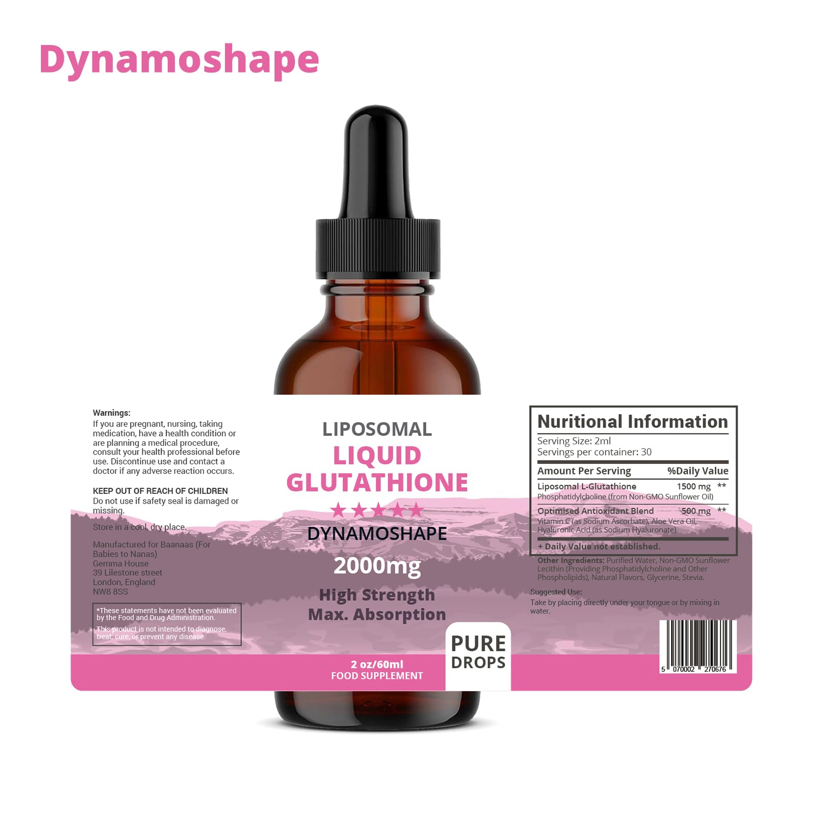 Liposomal Glutathione 2000mg with Vitamin C, Oral Glutathione Liquid, Antioxidant Supplement for Detox, Superior Absorption, Higher Dosage (Pack of 1) baanaas For Babies to Nanas Au supplements