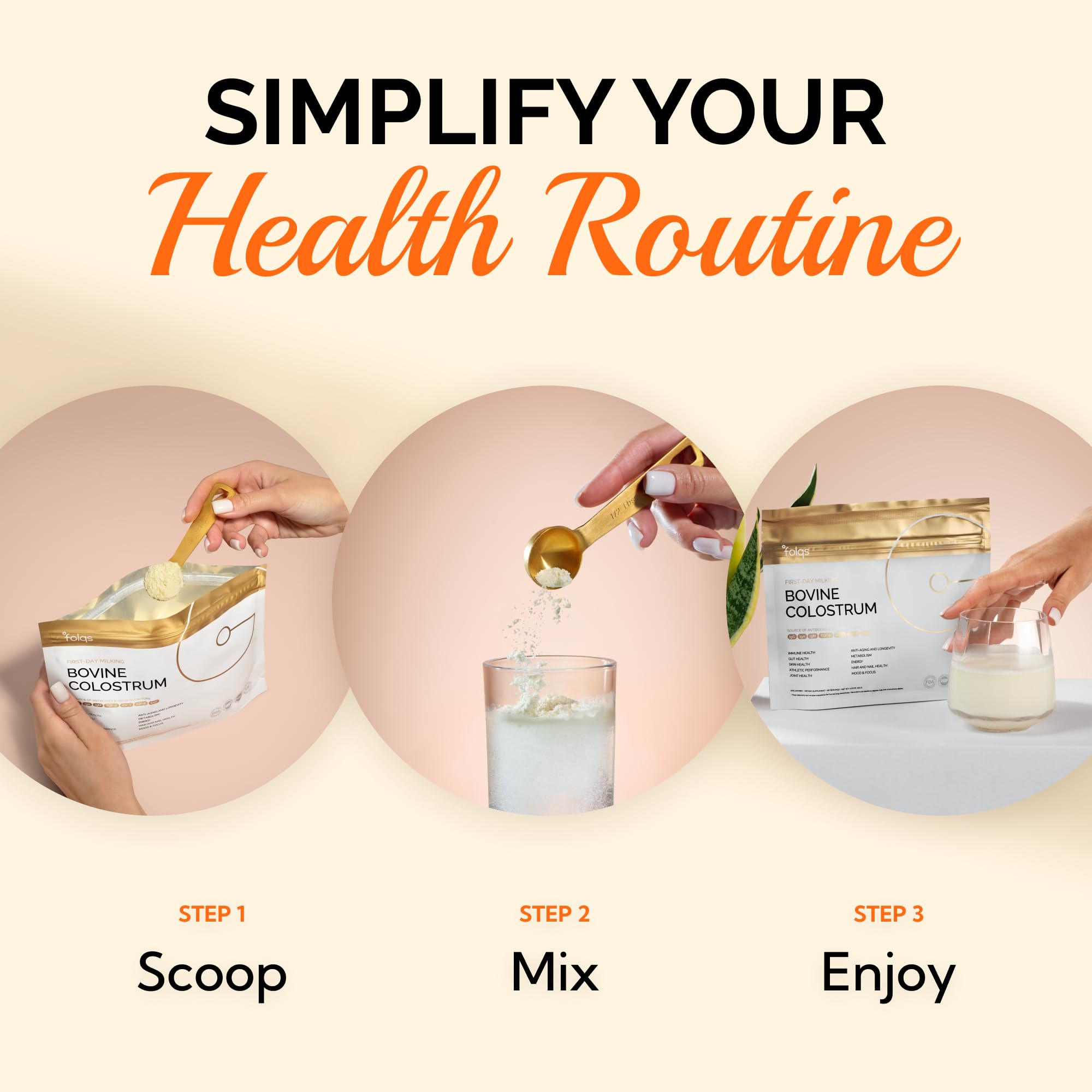 Folqs Bovine Colostrum Powder – First-Day Milking for Immune & Gut Support – 60 Servings – Supports Skin & Tissue Health – Made in USA - Amino Acids, Vitamins, Minerals – Kosher - Sustainably Sourced Folqs Au supplements
