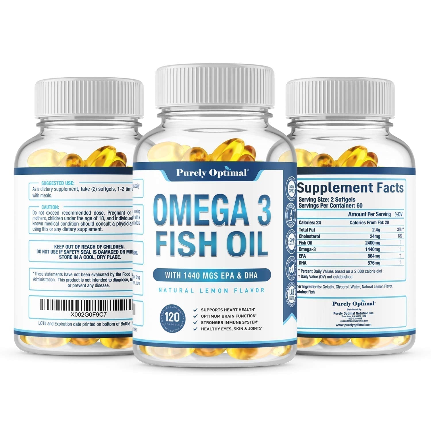 Premium Omega 3 Fish Oil Supplement 2400mg - Burpless Fish Oil Omega3 Softgels Purely Optimal Au supplements
