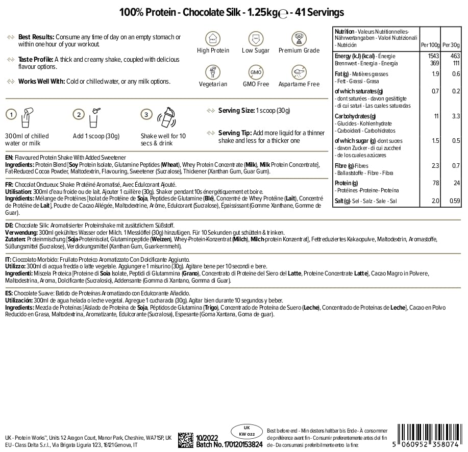 Protein Works - 100% Protein, 1.25kg, High Protein Blend, 41 Servings, Chocolate Silk Protein Works Au supplements
