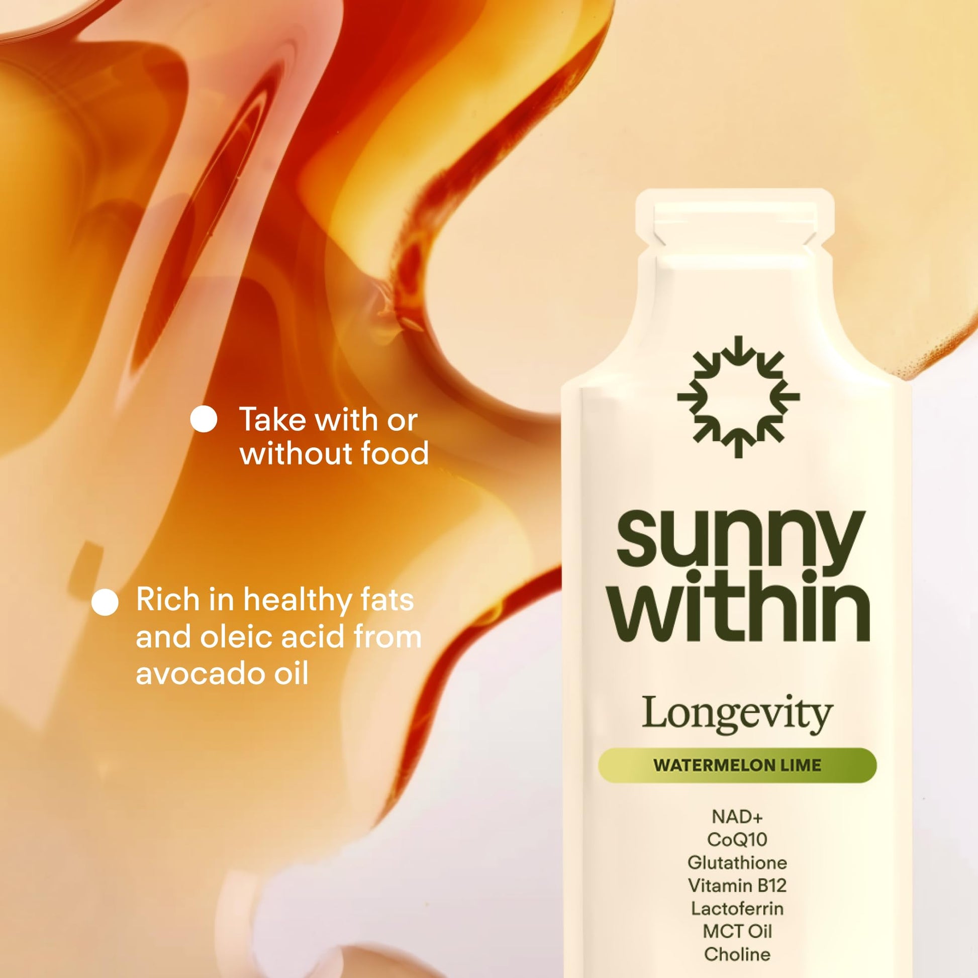 Sunny Within Longevity – Liposomal NAD+ Glutathione Supplement w/Liquid NAD+, CoQ10, B12, MCT & Avocado Oil – Cellular Health, Energy, Brain, Gut & Heart Support* – Watermelon Lime – 30 Pouches Sunny Within Au supplements