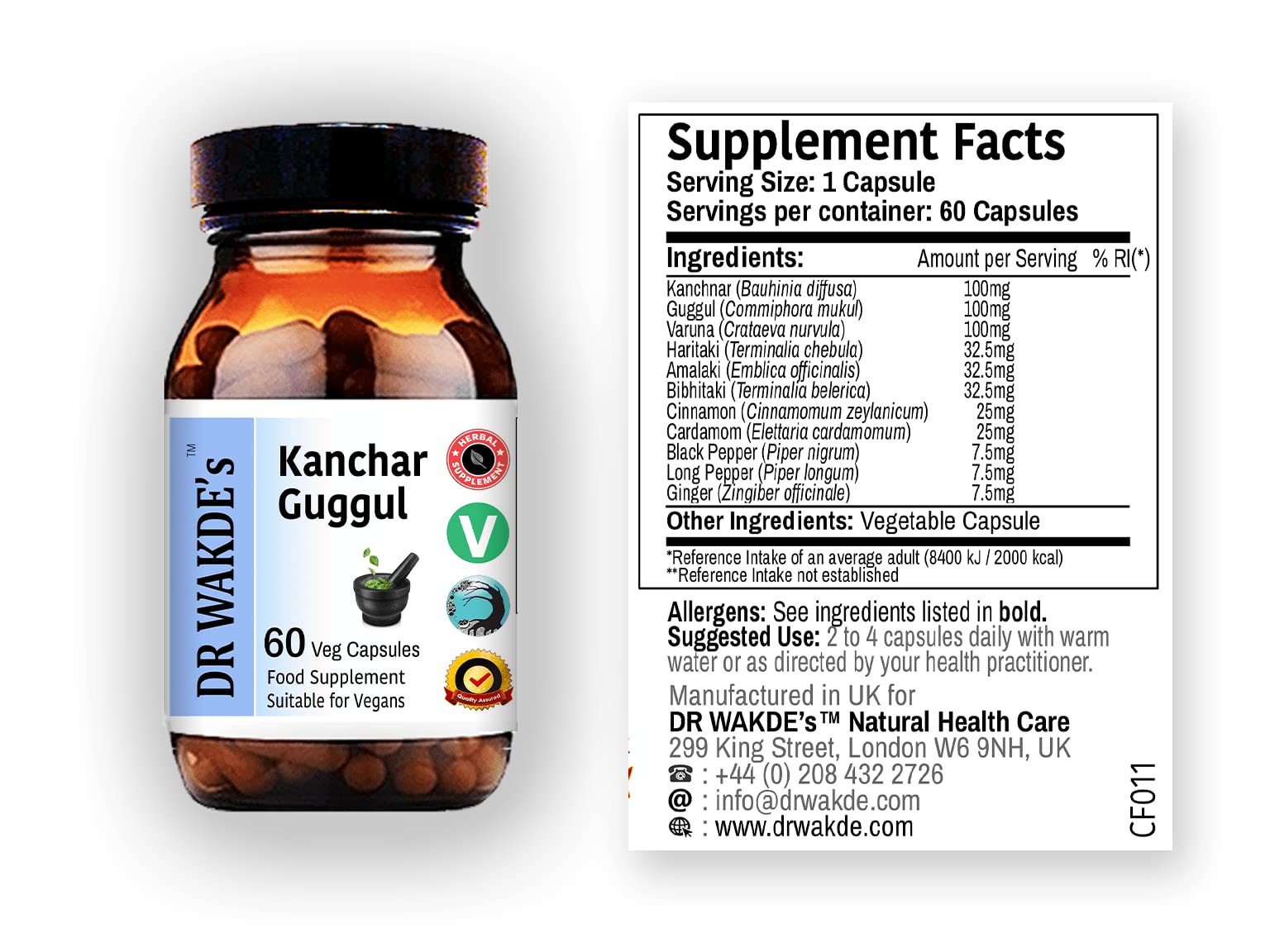 DR WAKDE's Kanchnar Guggul (60 Veg Caps, Ayurvedic Supplement, Vegan, Herbal, Natural, Made in the UK) DR WAKDE's Au supplements