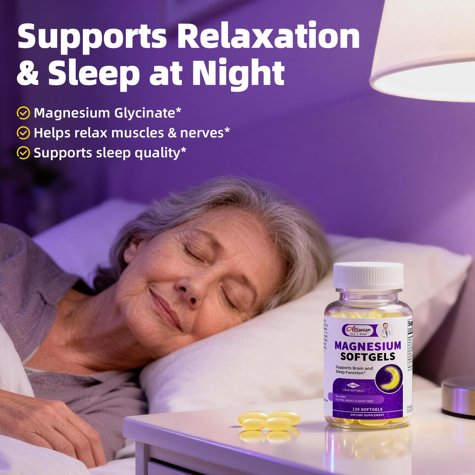 Magnesium Glycinate 400mg Softgels, Small Easy to Swallow High Absorption Magnesium Supplement, with Vitamin D3 & K2 for Sleep Relax Calm Muscle Bone* Health, 120 Gelcaps Alliwise Au supplements