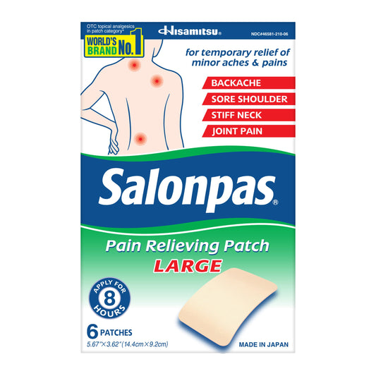 Salonpas Pain Relieving Patch, Large, 6 Count, for Back, Neck, Shoulder, Knee Pain and Muscle Soreness, 8 Hour Pain Relief SalonpasAu supplements