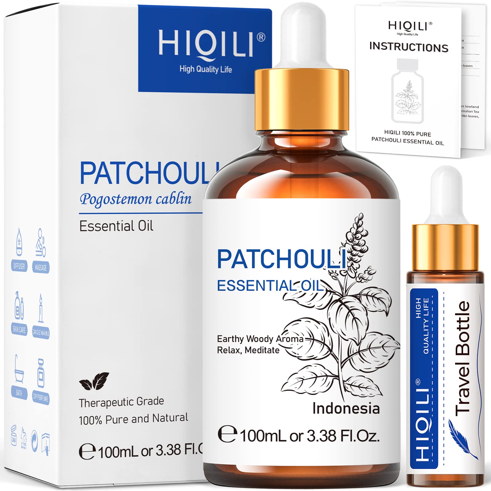 HIQILI Patchouli Essential Oil 100ML, Pure Natural, for Perfume Making, Diffuser and Skin HIQILI Au supplements