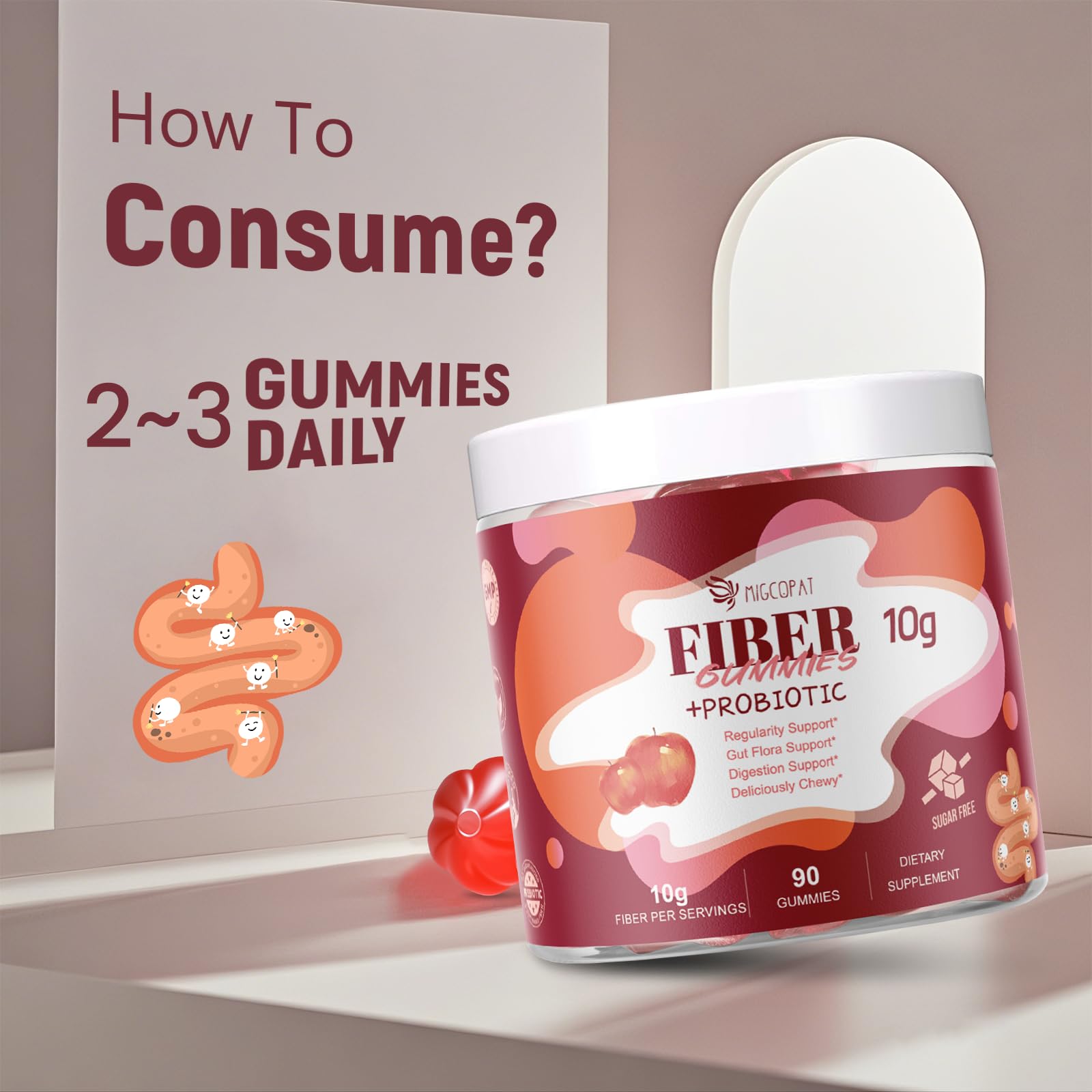 Migcopat Fiber Gummies with Probiotics,10G Fiber per Serving No Sugar Added Apple Flavor, with 10 Billion CFU Probiotics Blend, Apple Cider Vinegar, Vitamin C, Inulin, Bloating Support 90 Count Migcopat Au supplements