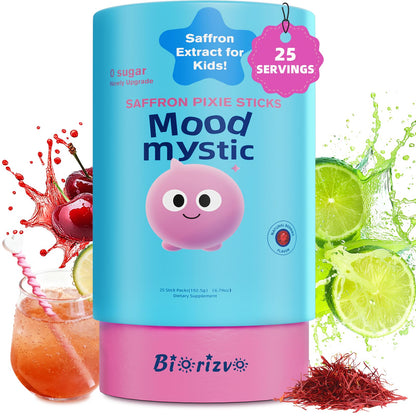 Biorizvo Saffron Drink for Kids - Saffron Exact Drink Mix with GABA, Magnesium & Vitamin D3 - Supports Mood Focus & Sleep, Calms Temper Tantrums, Fruit Punch Drink Sticks Mix for Kids 4+, Sugar-Free Biorizvo buy supplements Au