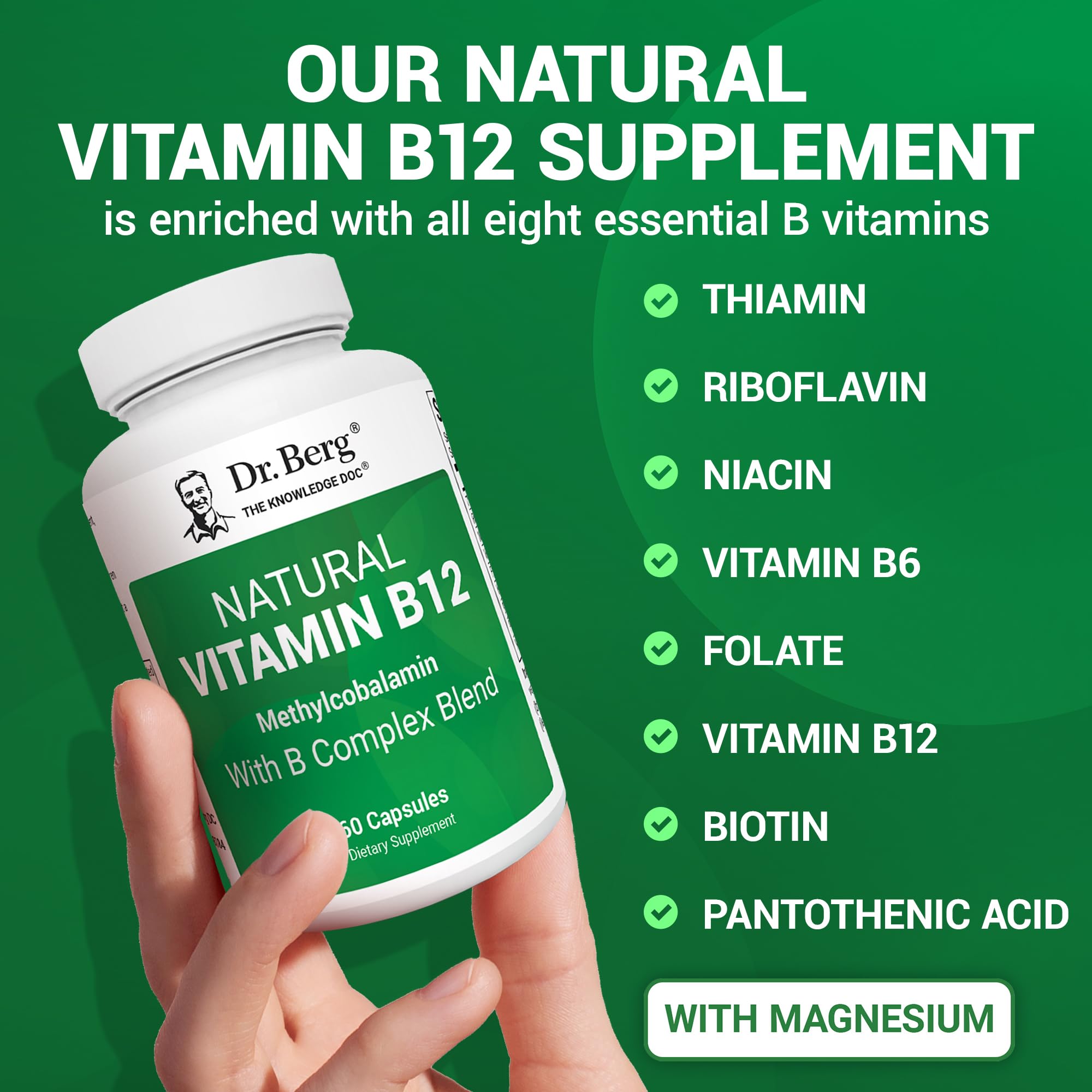 Dr. Berg Natural Vitamin B12 1000 mcg with B Complex Blend - Methylcobalamin B12 for Energy, Nerve Health, and Cognitive Function* - Methylated B12 with Folate - 60 Capsules (2-Month Supply) Dr. Berg Nutritionals Au supplements
