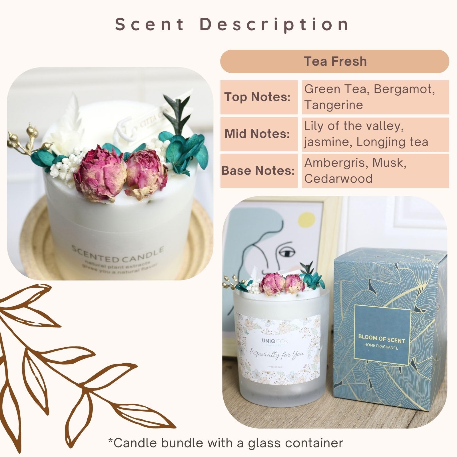 Natural Soy Scented Pillar Candles with Glass, Classic 10 oz Luxury Non Toxic White Bathroom Candle uniqicon Au supplements