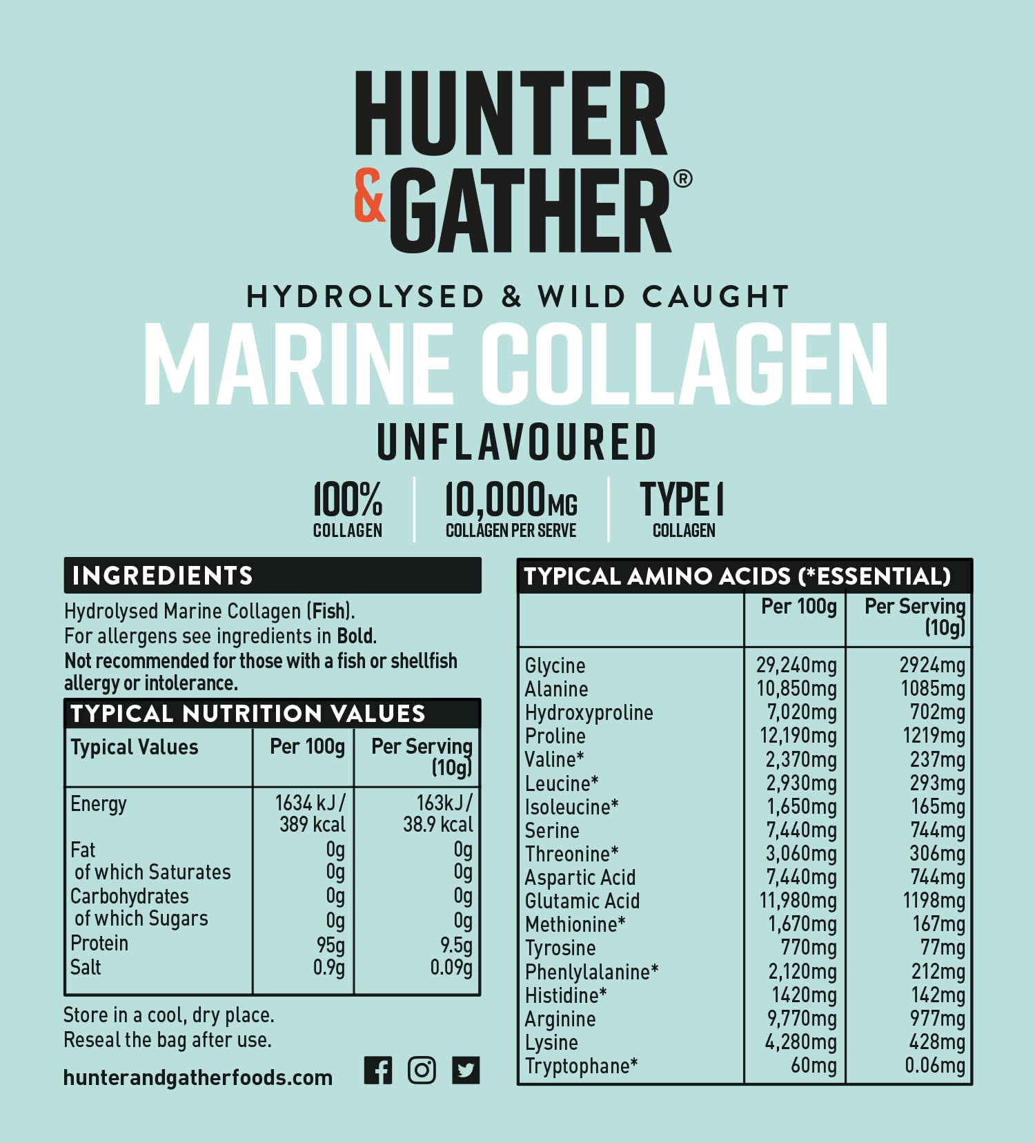 Hunter & Gather Marine Collagen Powder 300g | Pure Unflavoured Premium Hydrolysed Wild Caught Marine Collagen Hunter & Gather Au supplements