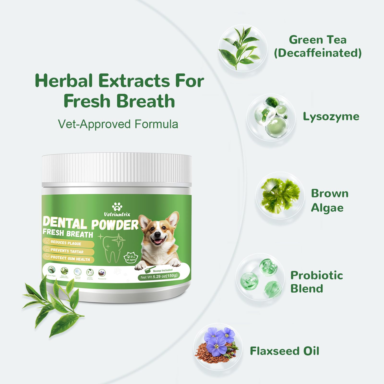 Vetriuntrix Dog Teeth Cleaning Powder, Dental Powder for Dogs Teeth Tartar Remove & Plaque Off, Fresh Breath for Dogs with Natural Plants Blend, Enzymes and Postbiotics, 80g Vetriuntrix Au supplements