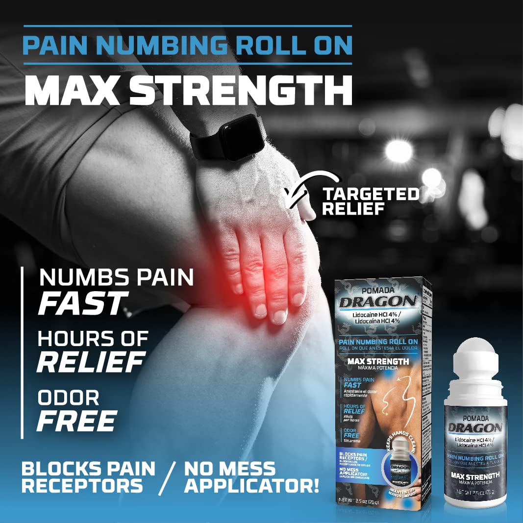 Dragon - POMADA, Maximum Strength- Pain Numbing & Long Lasting Pain Relief No Mess Applicator with Lidocaine Roll On, 2.5 oz, Pack of 3 Dragon Tabs Au supplements