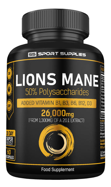 Lions Mane Supplement High Strength 26,000mg Plus 5 Vitamins SS Sport Supplies Au supplements