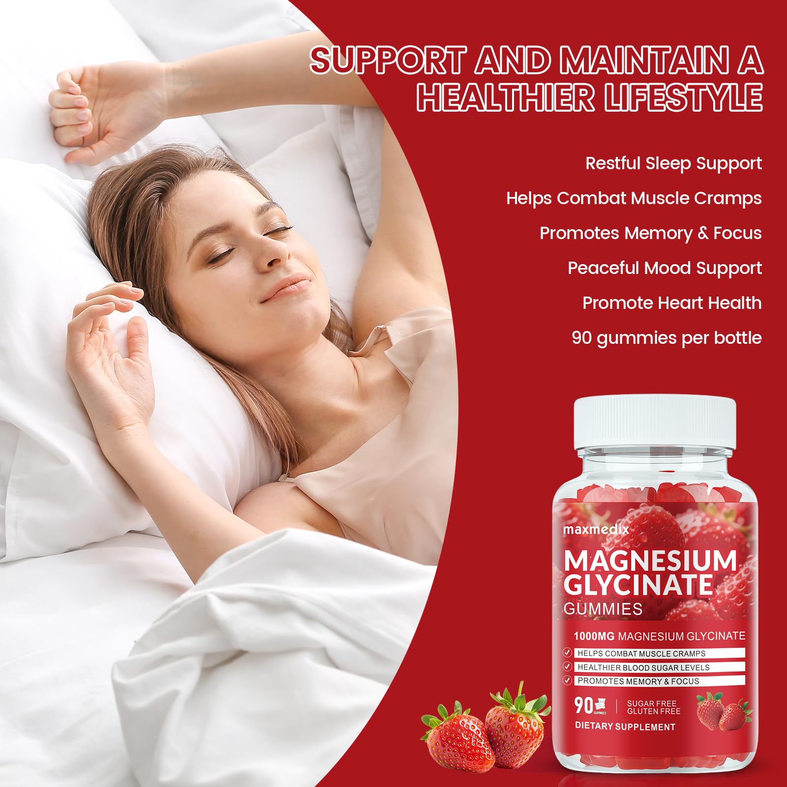 Magnesium Glycinate Gummies 1000mg, Sugar Free Magnesium Potassium Supplements Chewable for Adults with L-Threonate for Sleep, Body Support and Relaxation,90 Strawberry Gummies maxmedix Au supplements