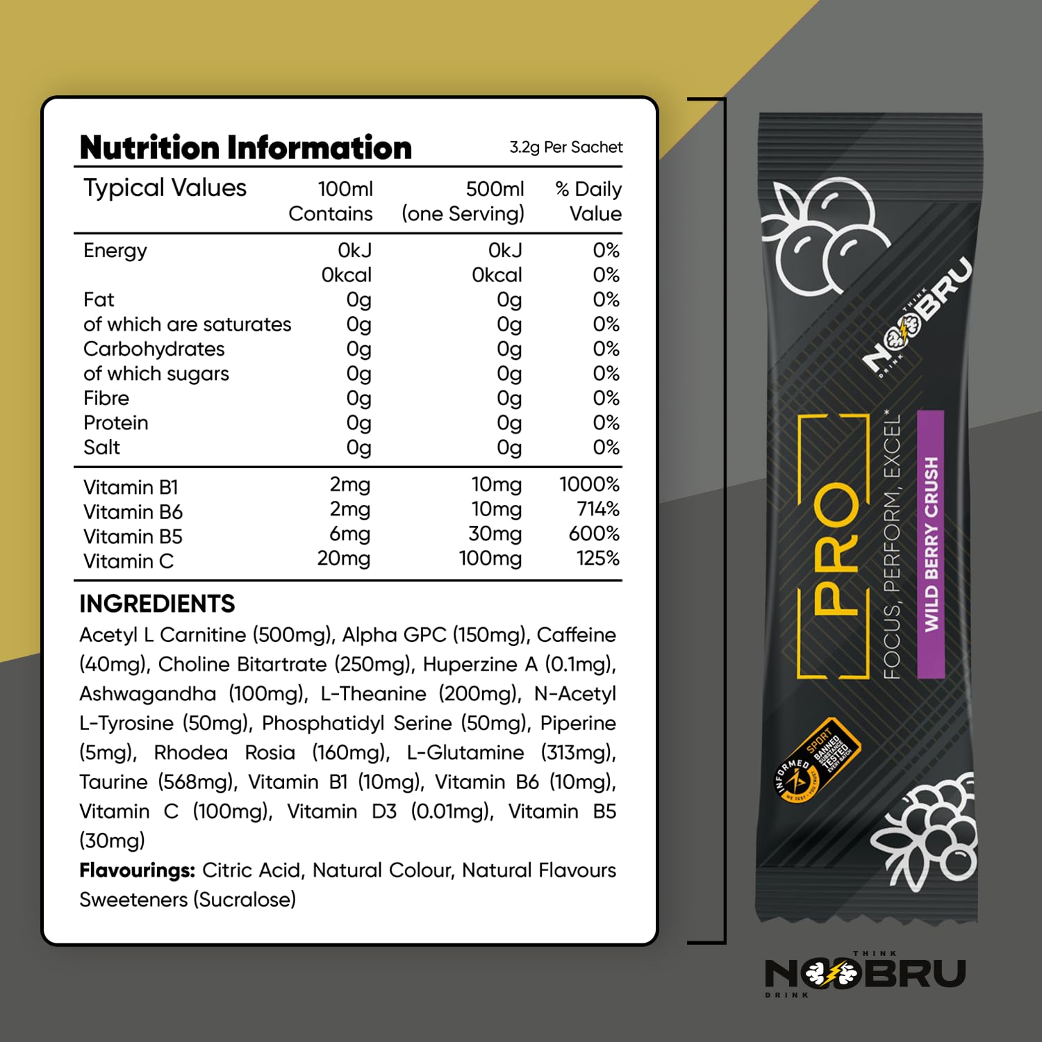 Noobru™ Pro - Brain & Nootropic Supplement for Cognitive Performance, Mental Clarity, and Focus - Precision-Formulated Drink with 17 Research-Backed Ingredients - 20 Servings Noobru Au supplements