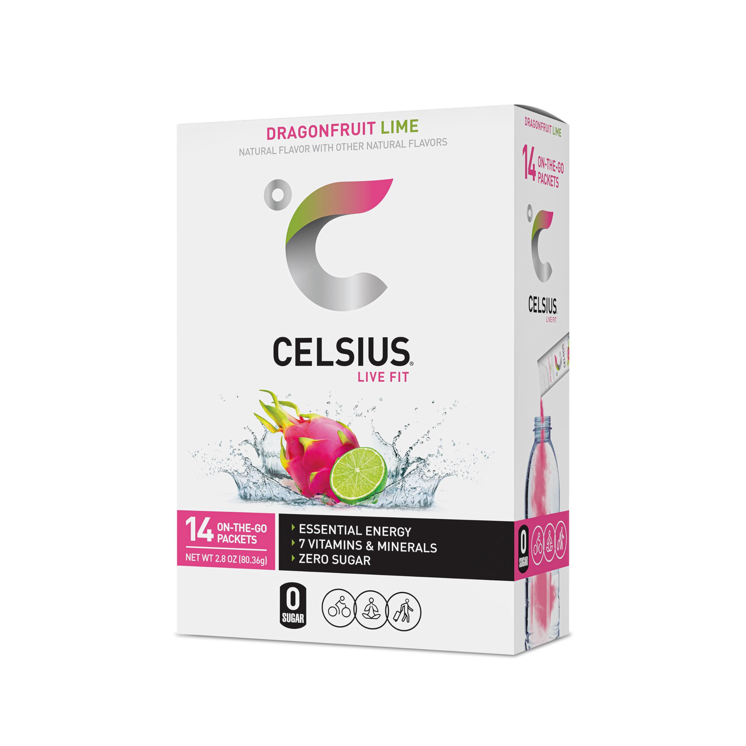 CELSIUS Dragonfruit Lime On-the-Go Powder Stick Packs, Zero Sugar 14 Count(Pack of 1) CELSIUS Au supplements