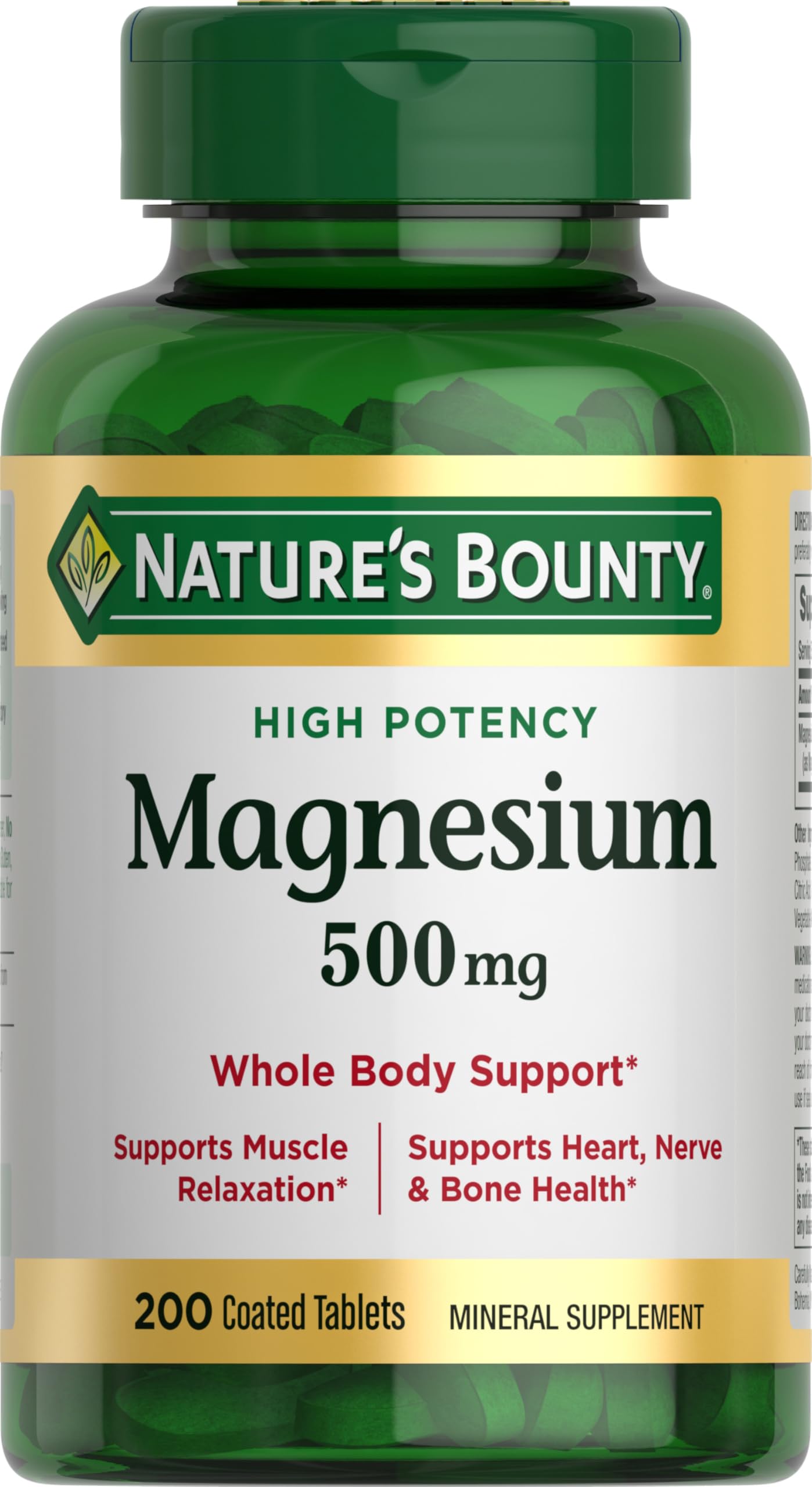 Nature's Bounty Magnesium 500 mg Tablets, High Potency Magnesium Supplement for Bone & Muscle Health, Whole Body Support, 200 Count (Pack of 1) Nature's Bounty Au supplements
