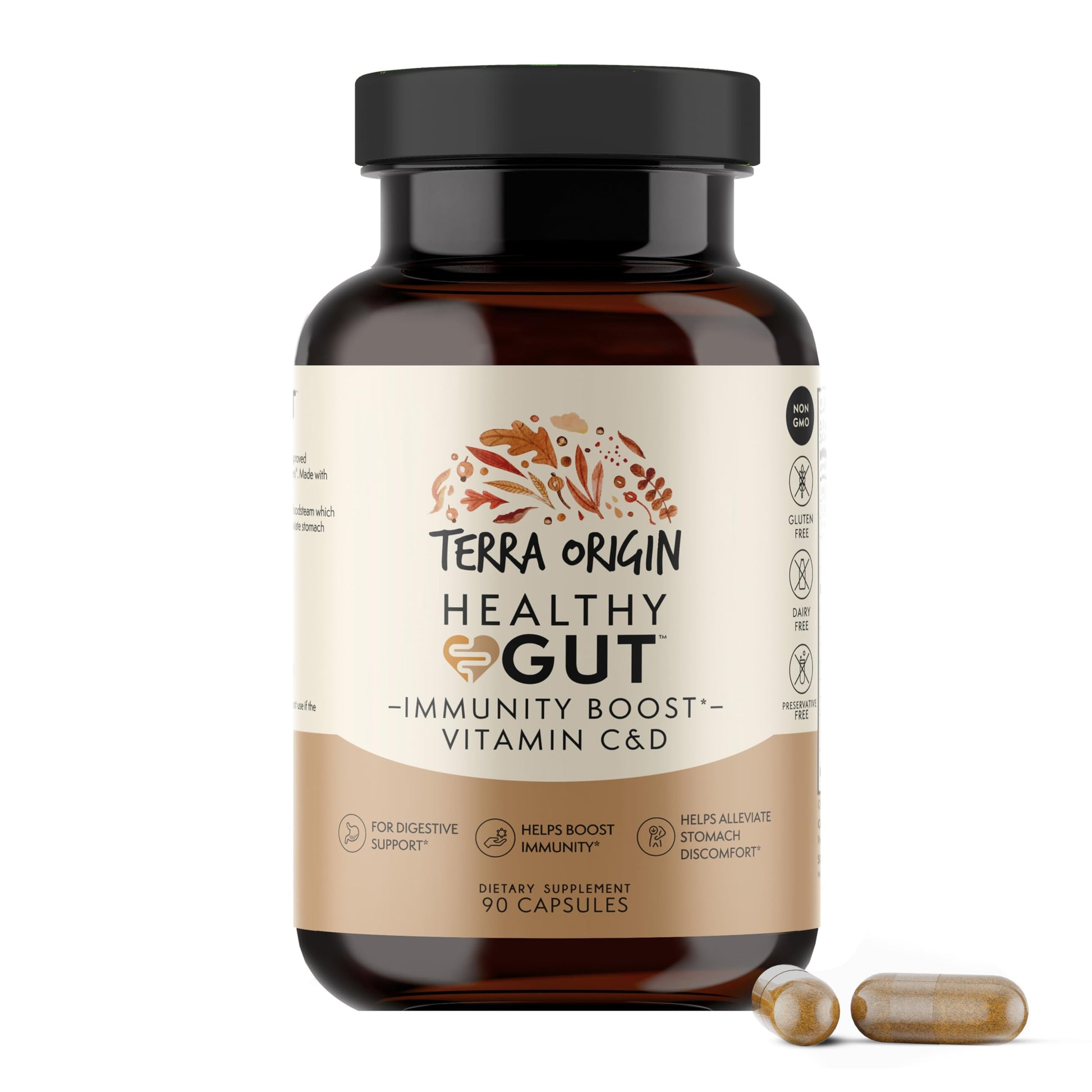 TERRA ORIGIN Healthy Gut Capsules with Immunity Boost | 90 Capsules | Non GMO, Gluten Free, Dairy Free | Digestive Support for Men and Women TERRA ORIGIN Au supplements