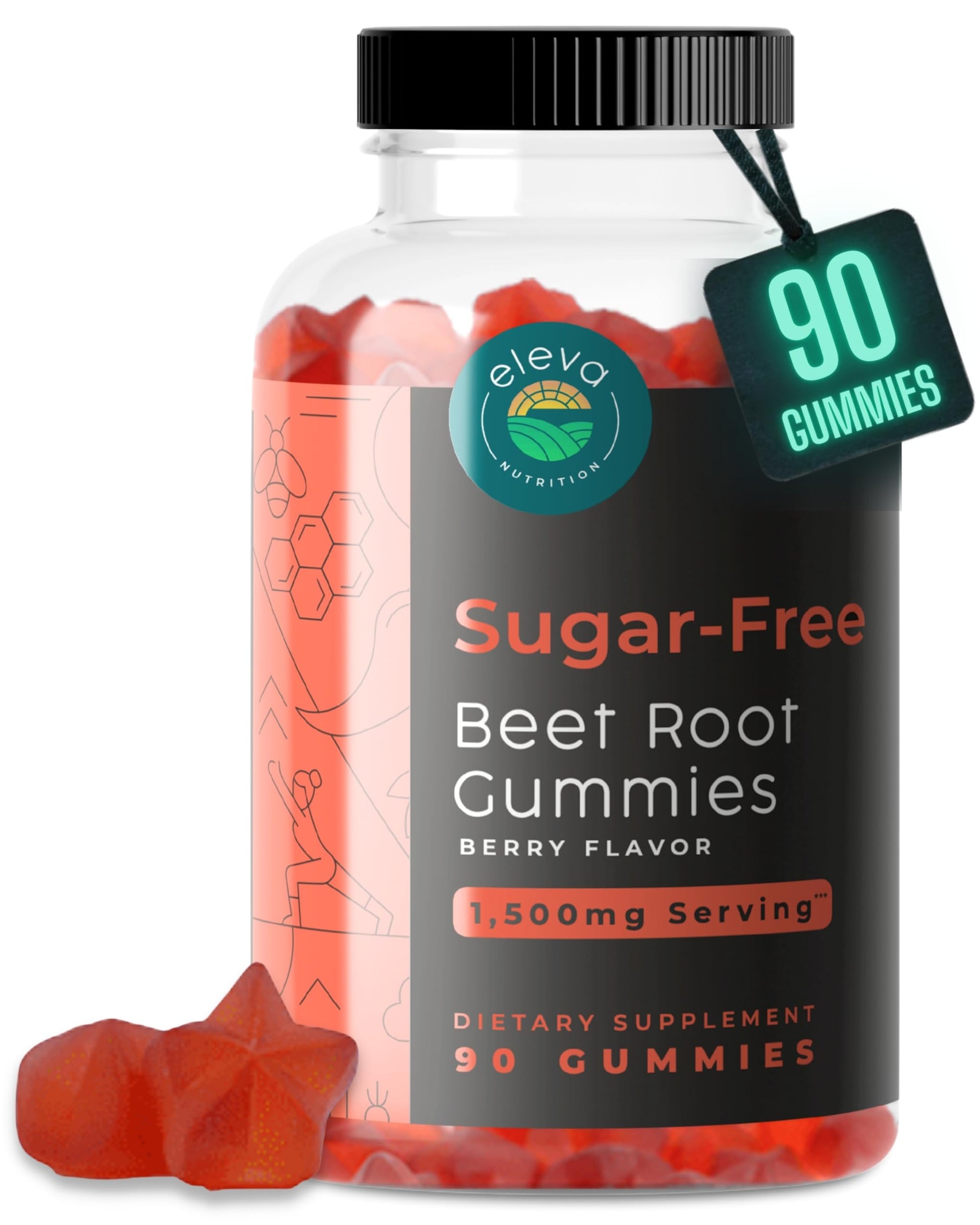 Eleva Nutrition Sugar-Free Beet Root Gummies- Vitamin C & B9- Memory & Focus Chews- Nitric Oxide -Energy Beet Supplement- 90 Organic Beetroot Chews for Men & Women Eleva Nutrition Au supplements