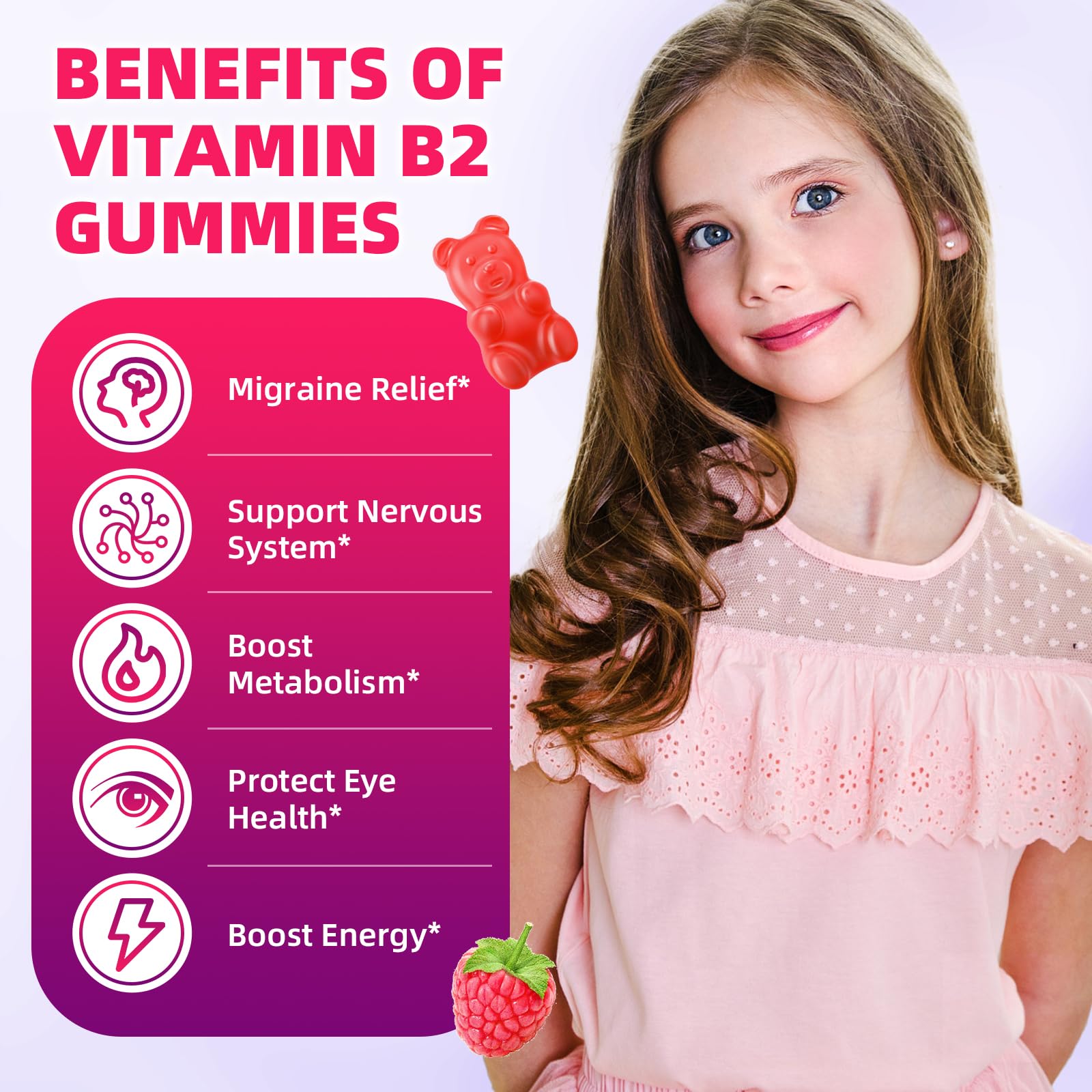 VCCHUYH Vitamin B2 Gummies for Kids & Adults, VIT B2 Riboflavin 400mg Supplement with Magnesium for Migraine Relief & Nervous System Support, Non-GMO,