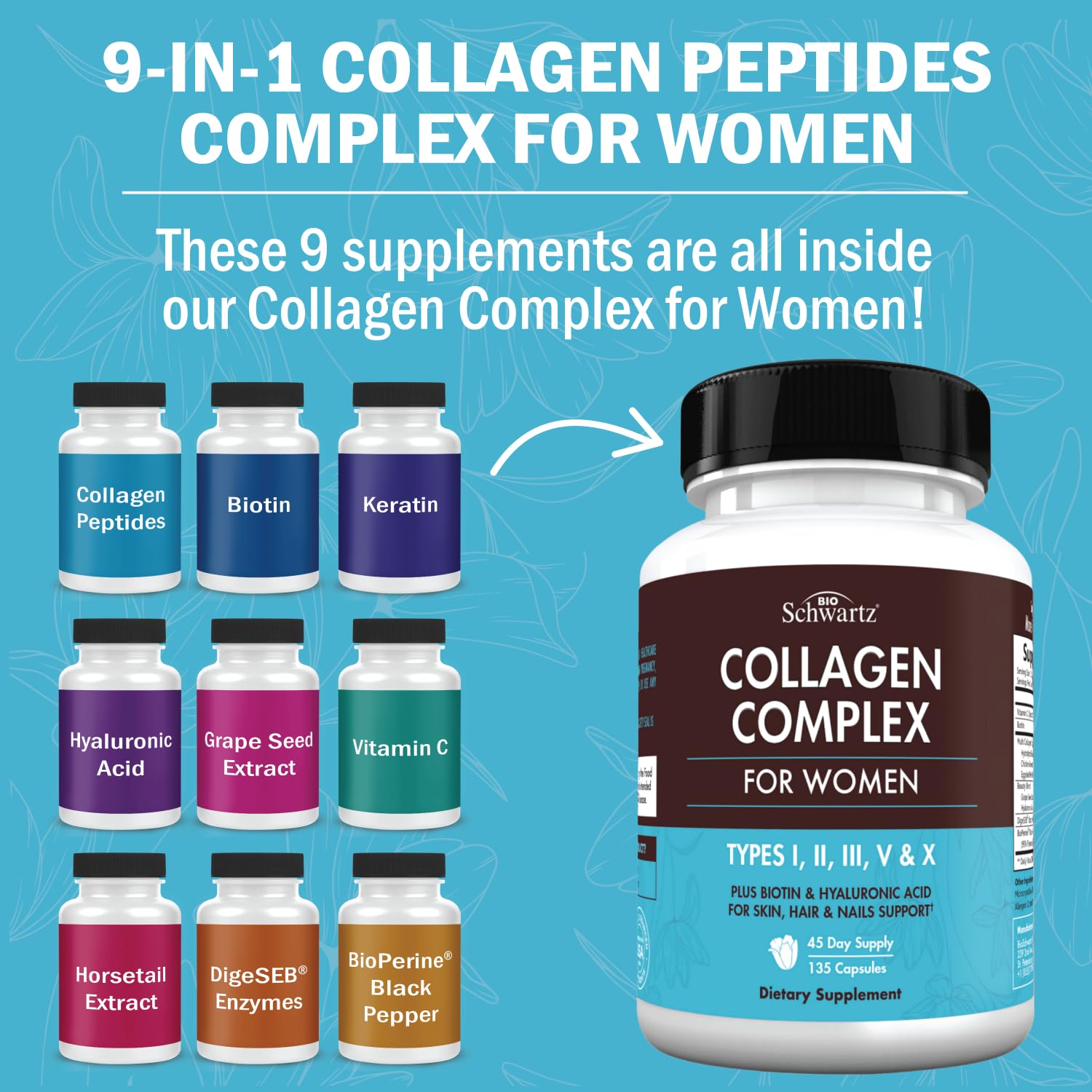 Multi Collagen Pills for Women (Types I II III V X) with Vitamin C Hyaluronic Acid Biotin BioSchwartz Au supplements