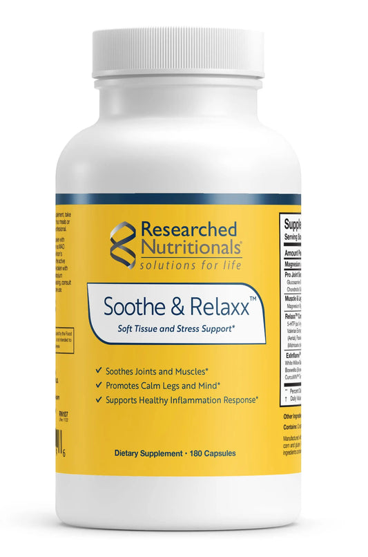 Researched Nutritionals Soothe & Relaxx - Soft Tissue, Muscle + Support Supplement - A Gentle Health Supplement for Calming Relief - Soothe Your Body + Mind (180 Capsules) Researched NutritionalsAU supplements
