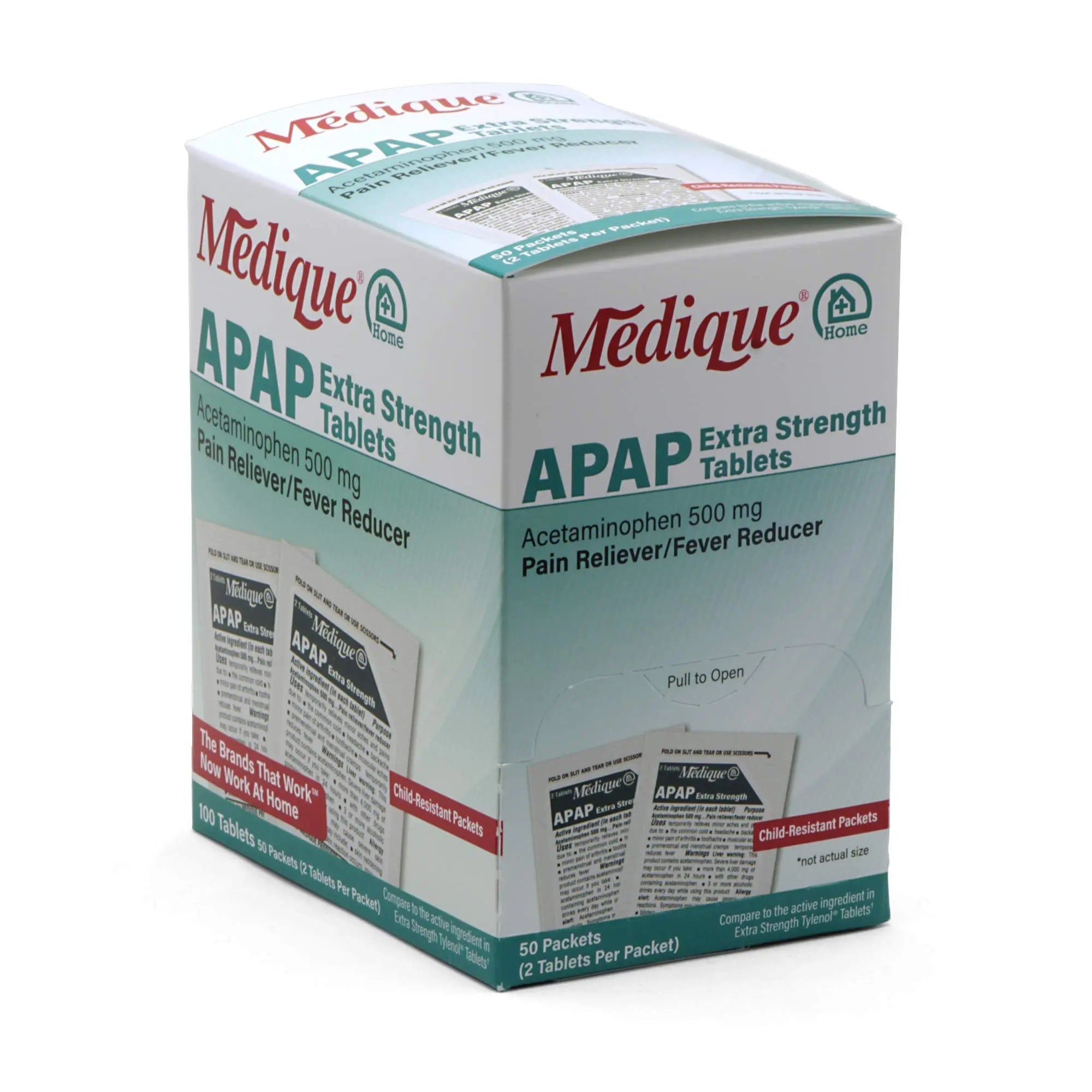 Medique @ Home 70433 Extra Strength APAP Tablets, Non-Aspirin, 50 Packets (2 Tablets per Packet) Total-100 Count Medique Au supplements
