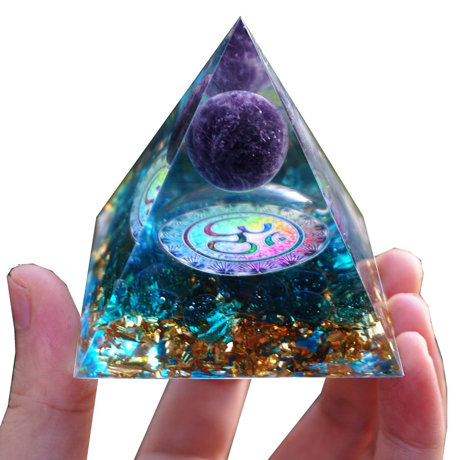 Besorgone Orgonite Pyramid for Positive Energy Amethyst Sphere Chakra Orgone with Blue Quartz Besorgone Au supplements