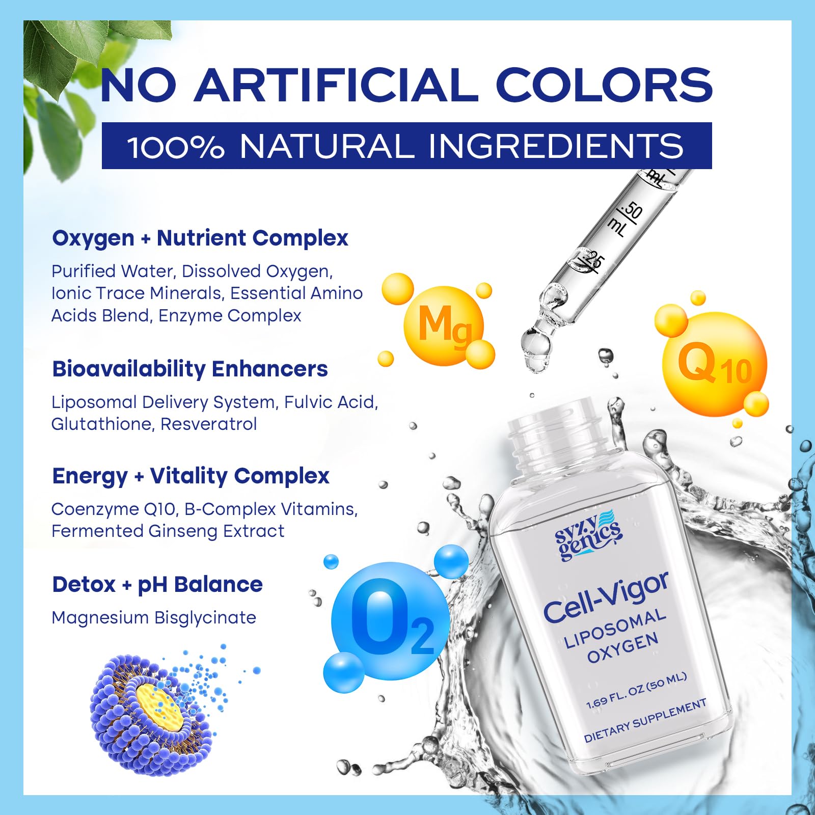 SYZY GENICS Liquid Oxygen Drops – 13-in-1 Oxygen Boost Liposomal Formula with CoQ10, B Vitamins, Ginseng, Glutathione & Resveratrol – High Absorption Energy & Immune Support – 1.69 fl oz SYZY GENICS Au supplements