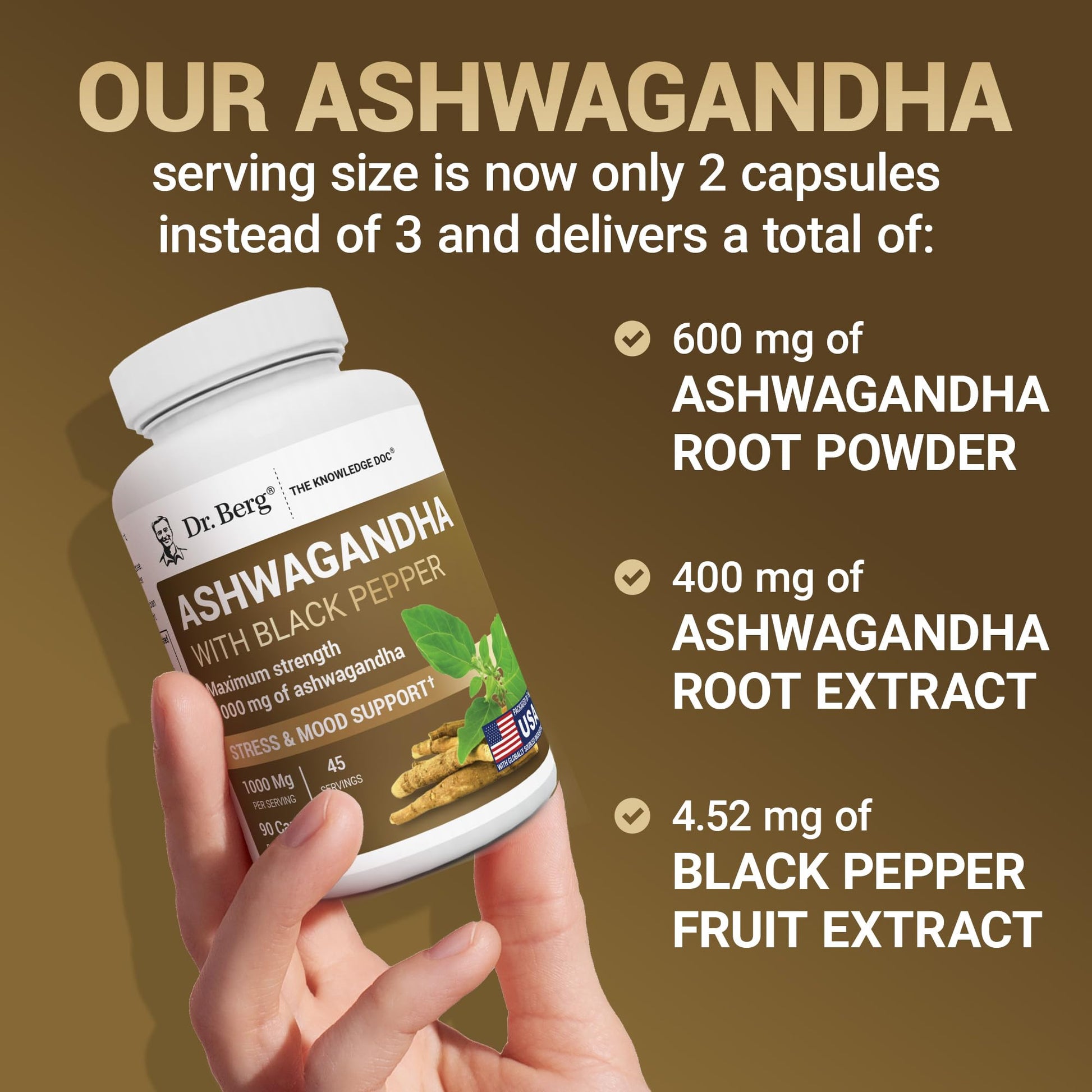 Dr. Berg Ashwagandha Capsules 1000mg - Includes Ashwagandha Root with Black Pepper from Bioperine - Ashwagandha Supplements 90 Capsules Dr. Berg Nutritionals Au supplements
