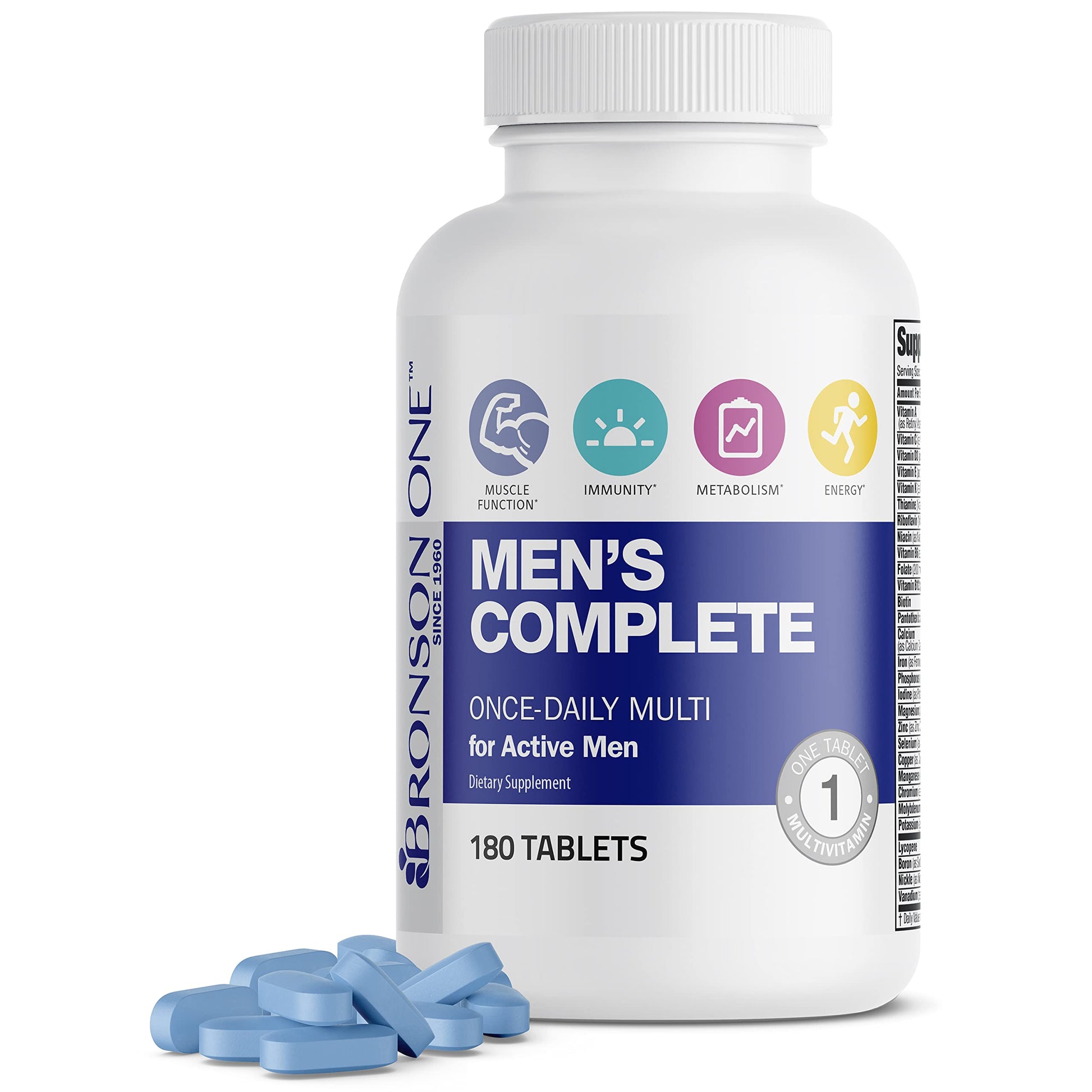 Bronson ONE Daily Men’s Complete Multivitamin Multimineral Once-Daily Multi for Active Men, 180 Tablets Bronson Au supplements