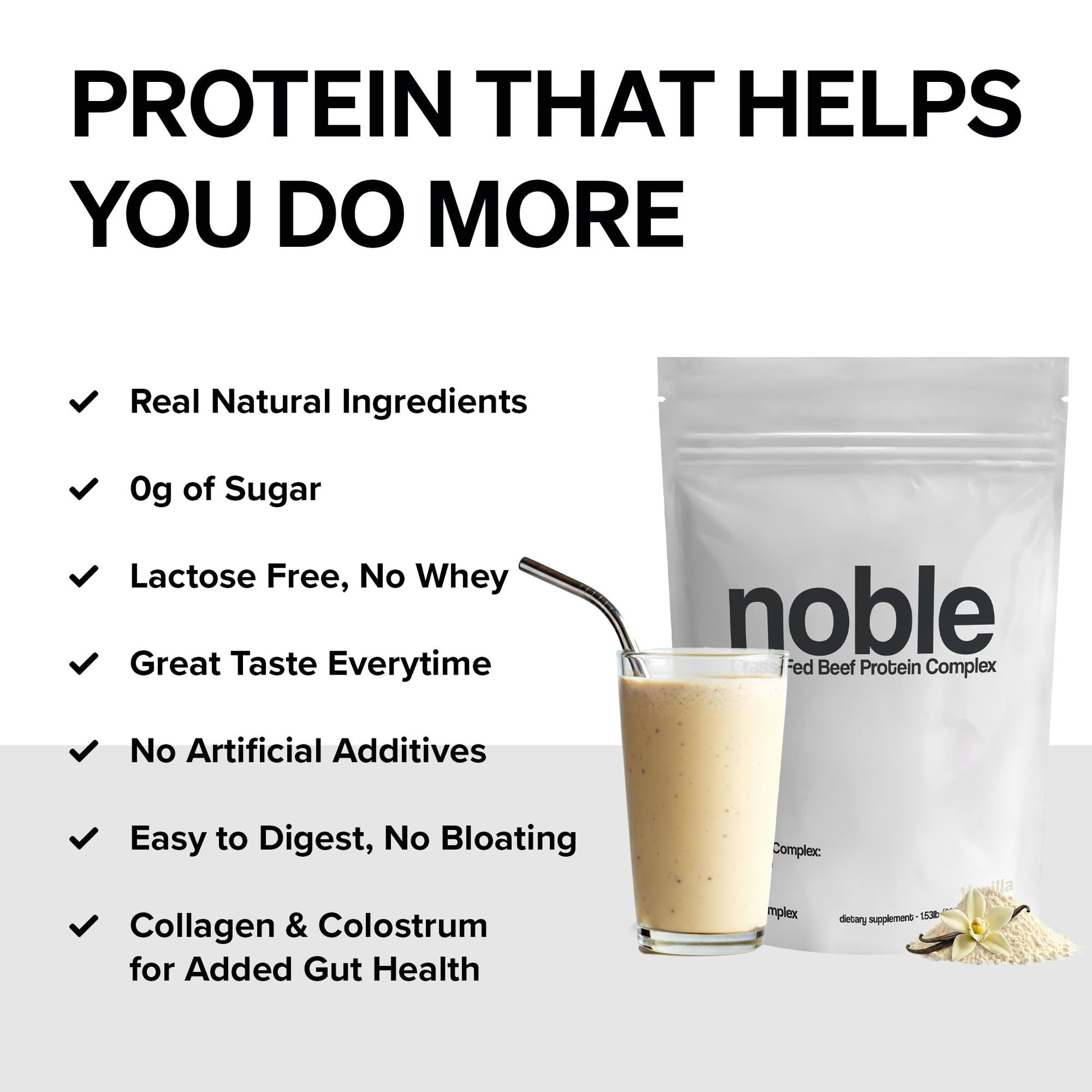 Noble Grass Fed Beef Protein Powder | Beef Protein w/Collagen, Colostrum, Organ Blend | Carnivore, Keto Friendly | Whey, Gluten Free | Muscle, Gut Health, Skin, Joint Support | 30 Servings, Vanilla Noble Origins Au supplements