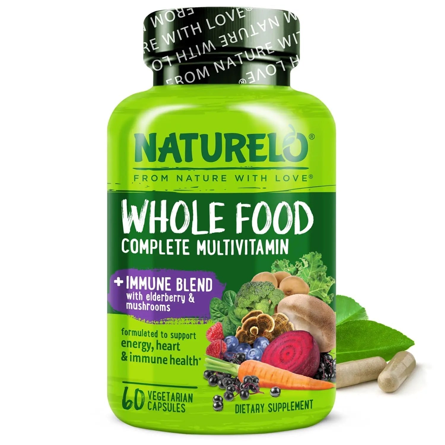 NATURELO Whole Food Multivitamin + Immune Blend with Elderberry & Mushrooms - Complete Multivitamin with Extra Immune Support NATURELO Au supplements