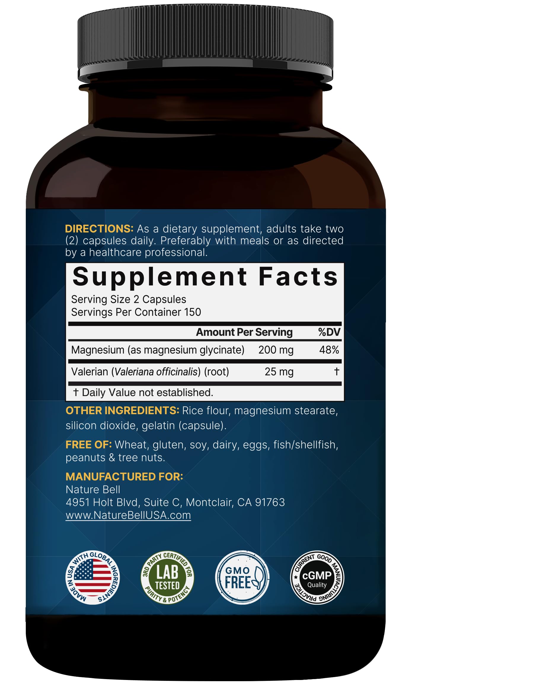 Pure Magnesium Glycinate for Sleep, 200mg with Valerian Root, 300 Capsules | 100% Chelated & Purified Mineral Supplement – Ultra High Absorption – Non-GMO, Gluten Free NatureBell Au supplements