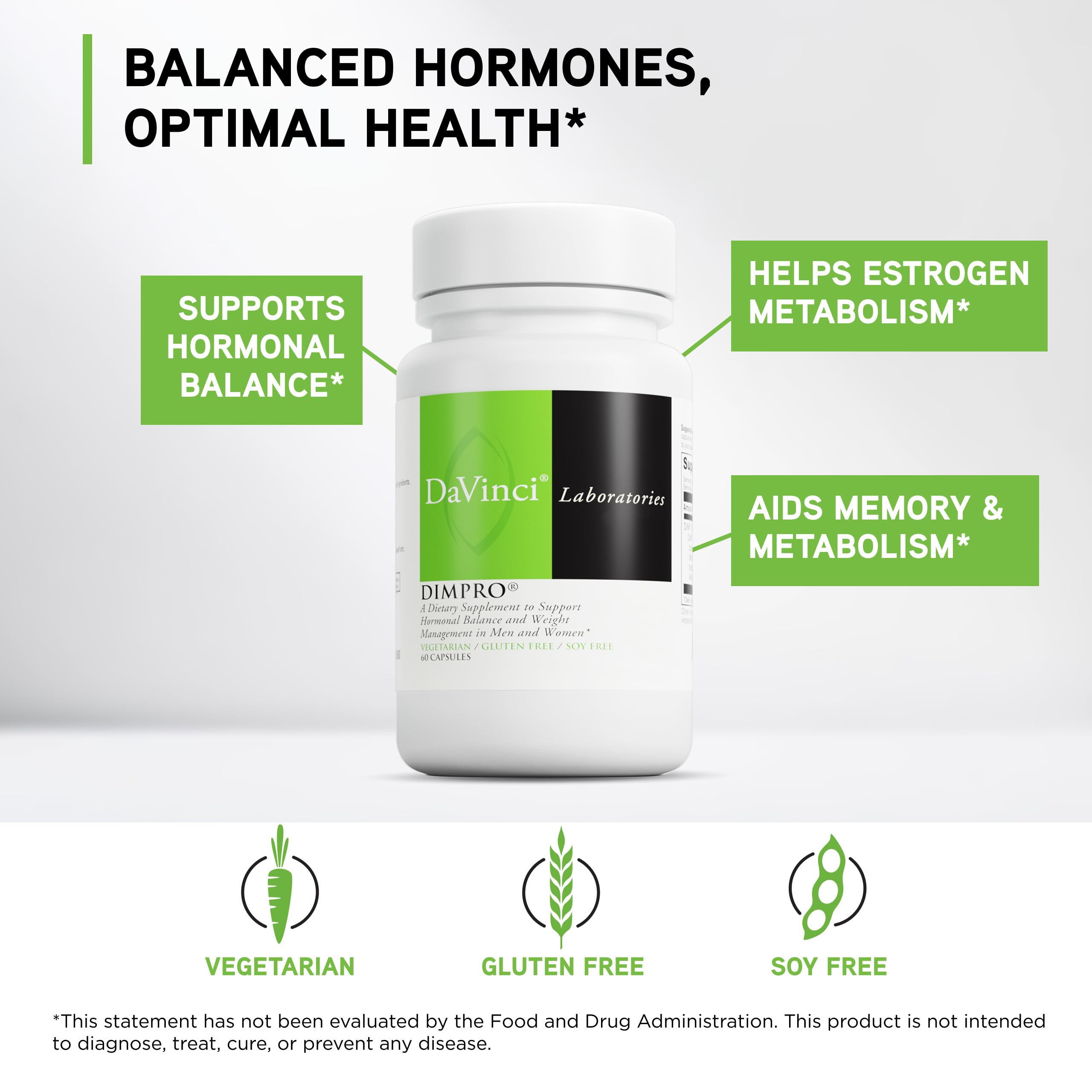 DAVINCI Labs DimPro - Dietary Supplement to Support Hormonal Balance in Men & Women & Healthy Weight Management* - with Vitamin E and More - Vegetarian - Soy-Free - Gluten-Free - 60 Capsules DAVINCI Au supplements