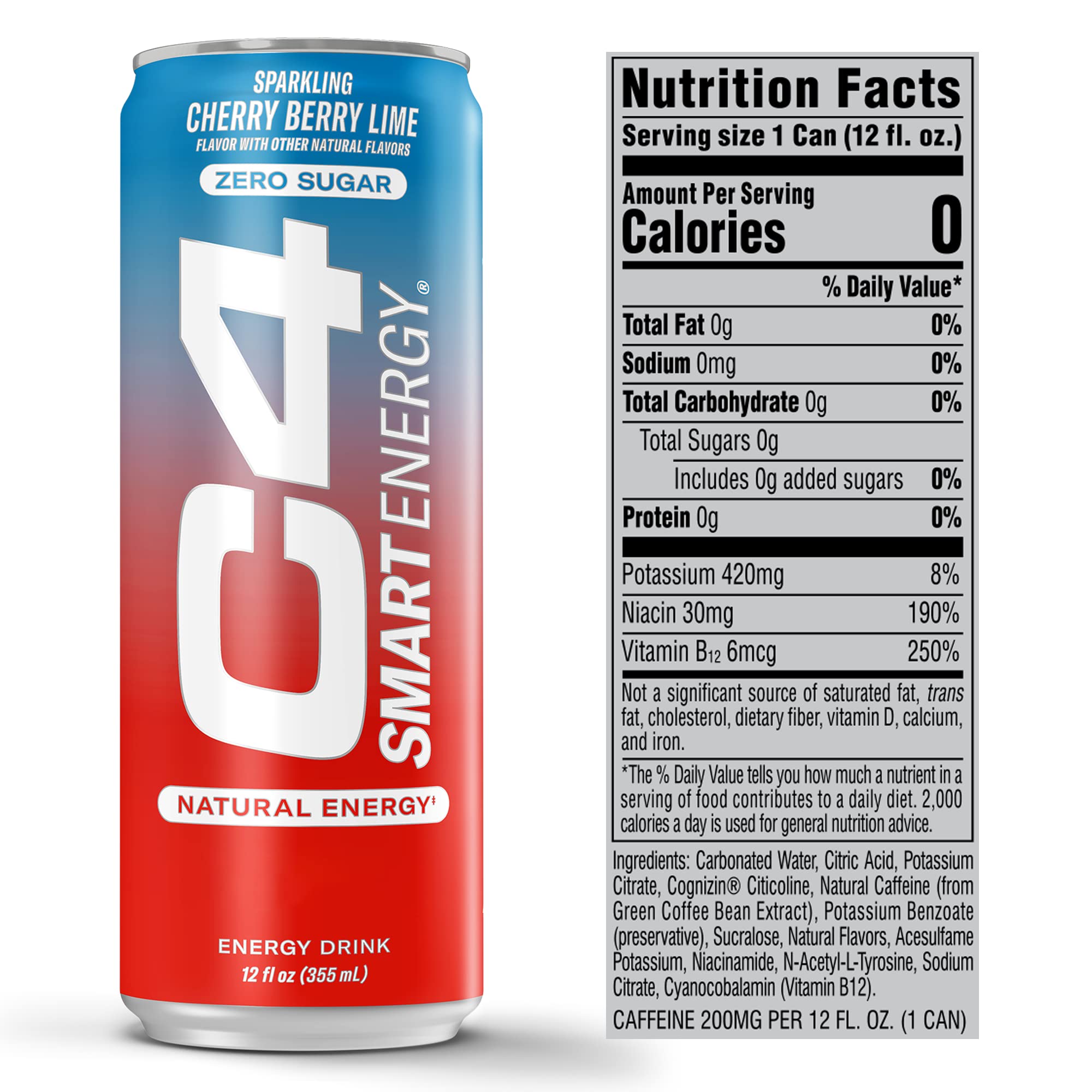 Cellucor C4 Smart Energy Drink - Sugar Free Performance Fuel & Nootropic Brain Booster, Coffee Substitute or Alternative | Cherry Berry Lime 12 Oz - 12 Pack C4 Au supplements