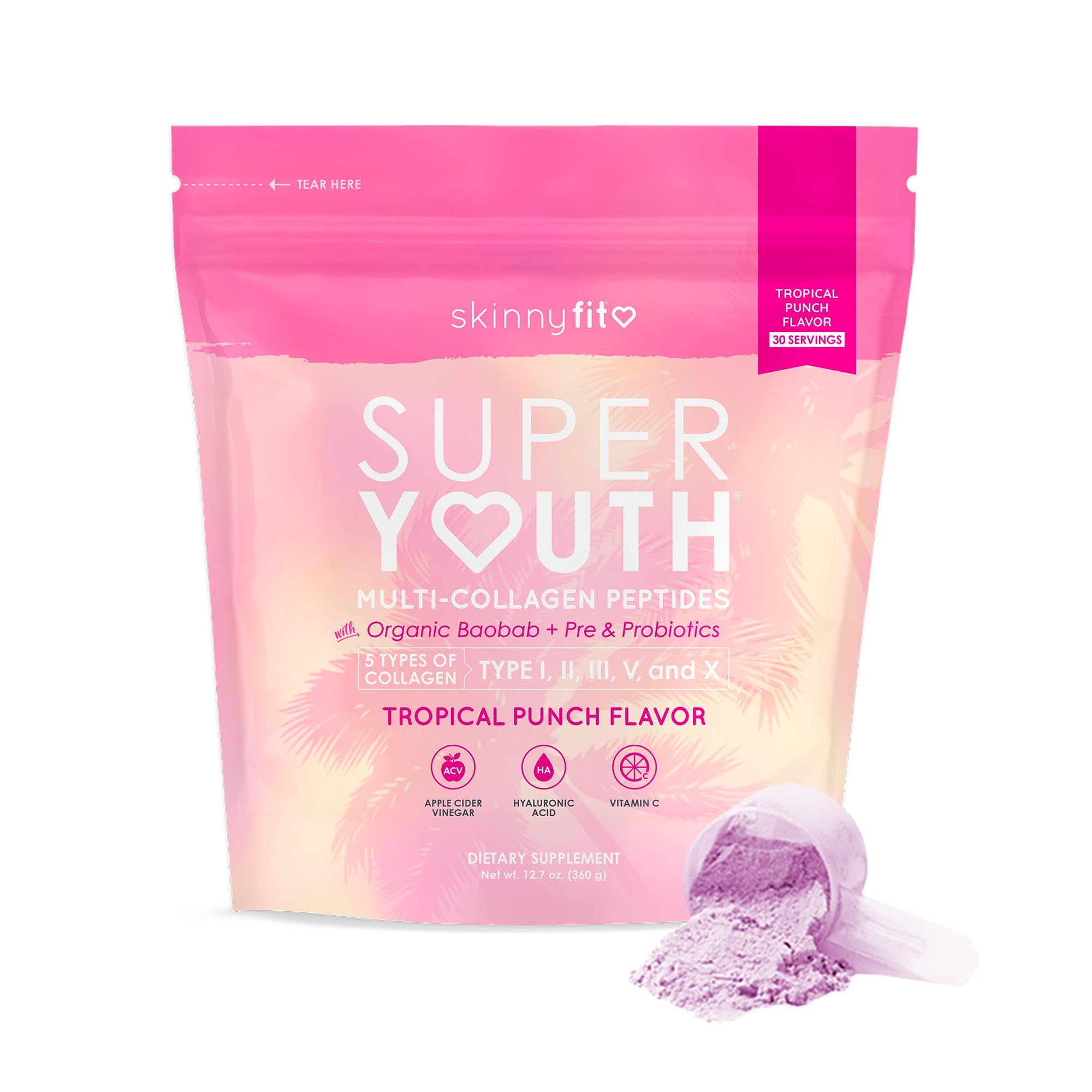 SkinnyFit Super Youth Tropical Punch Multi-Collagen Peptides + Probiotics, Baobab Fiber SkinnyFit Au supplements
