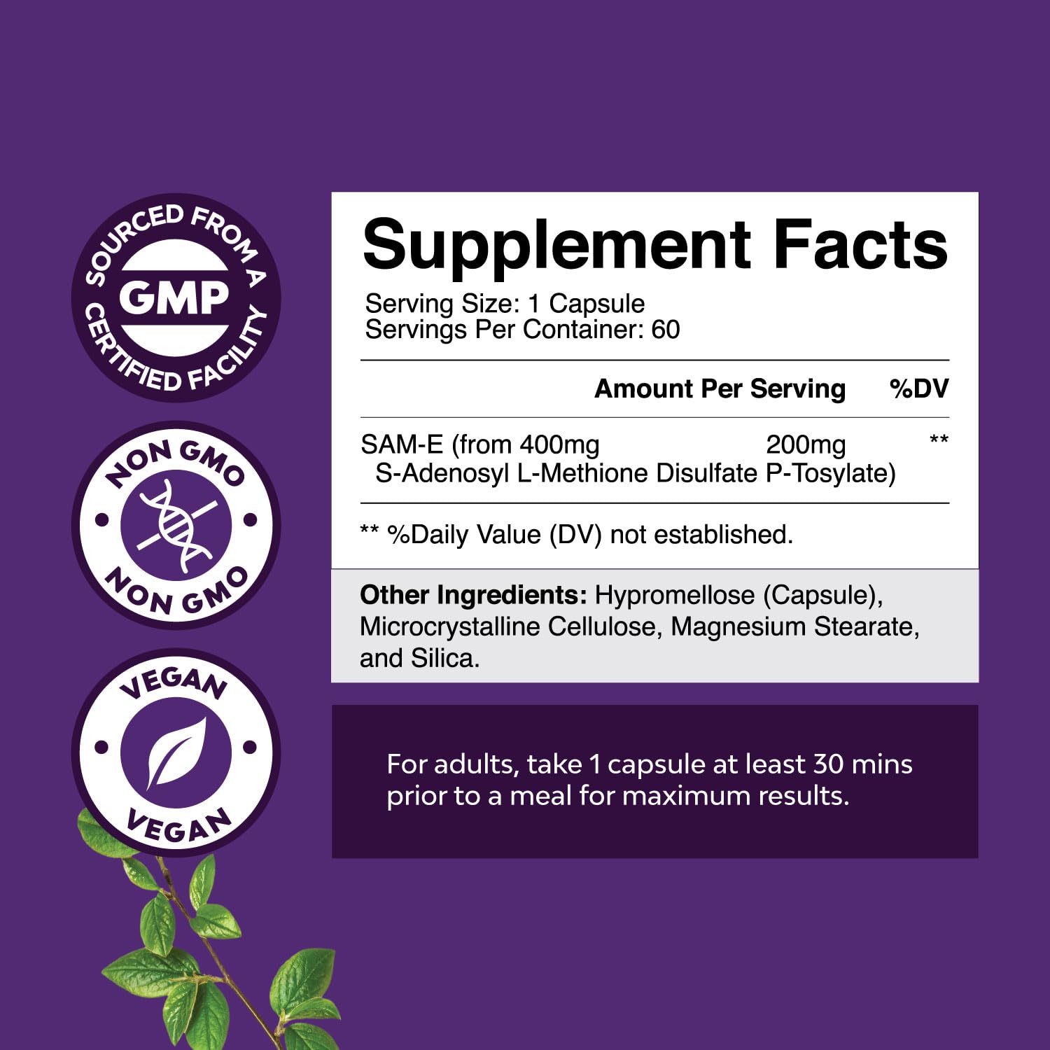 Sam-E 200mg Mood Support Supplement - S-Adenosyl Methionine Sam-E Supplement for Natural Relaxing Mood Boost Brain Support and Liver Detox Cleanse - Vegan Non-GMO and Gluten Free - 60 Count Natures Craft Au supplements