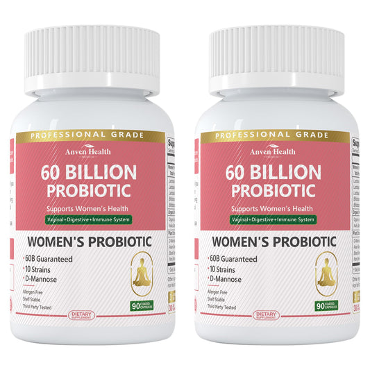 Anven Health Probiotics and Prebiotics for Women pH Balance & Digestion - 60 Billion Vaginal Probiotic with Cranberry & D-Mannose for Gut, Urinary, Immune Health, Anven HealthUS supplements