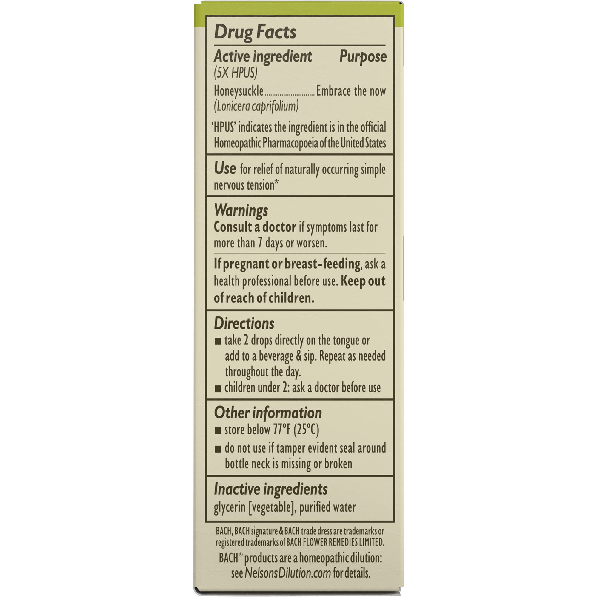 Bach Original Flower Remedies, Honeysuckle for Embracing The Now (Non-Alcohol Formula) Bach Au supplements