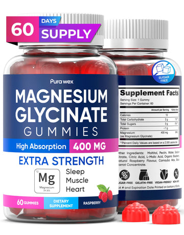 Magnesium Glycinate Gummies 400mg, High Absorption Magnesium Supplement for Women, Men and Kids, Muscle Support and Relaxation, Sugar Free, Vegan, 60 Days Supply PURA WEX NUTRITION Au supplements